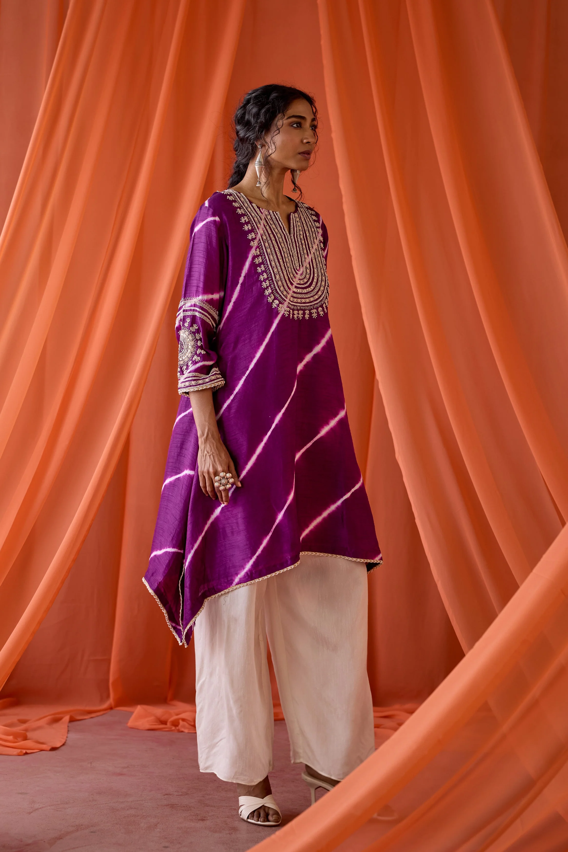 Deep Purple Embellished Raw Silk Palazzo Set - Image 5