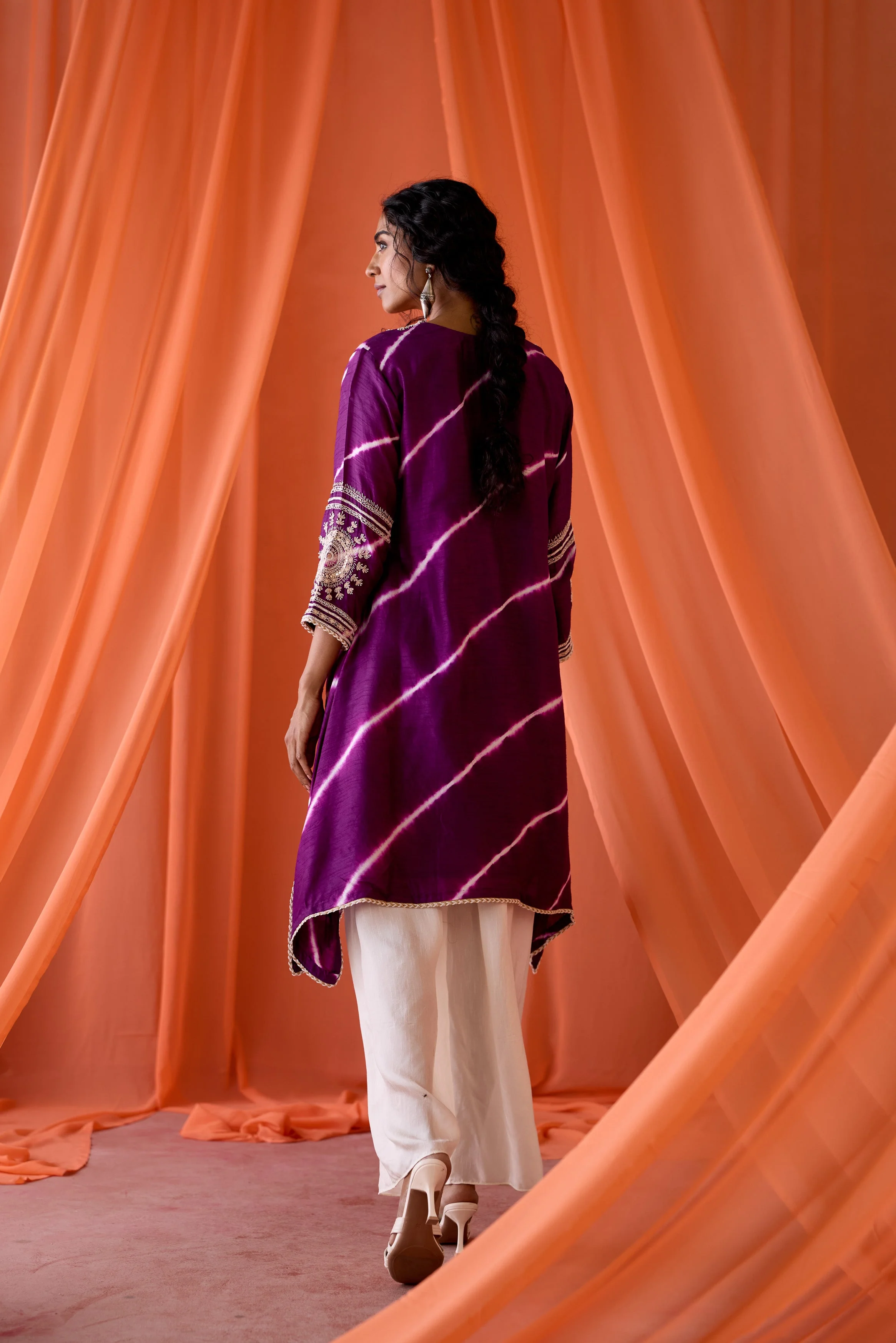 Deep Purple Embellished Raw Silk Palazzo Set - Image 6
