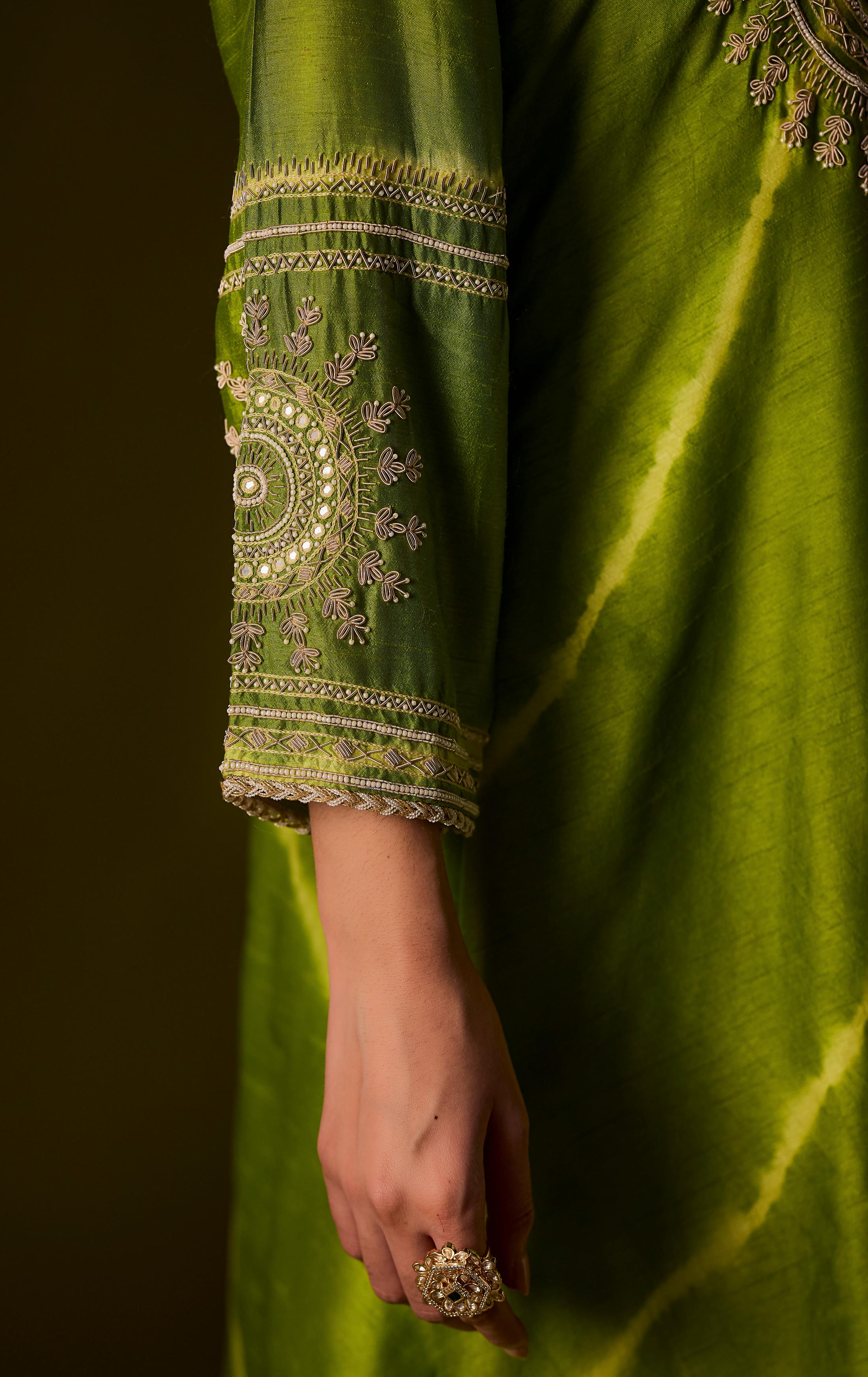 Lime Green Embellished Raw Silk Palazzo Set - Image 3