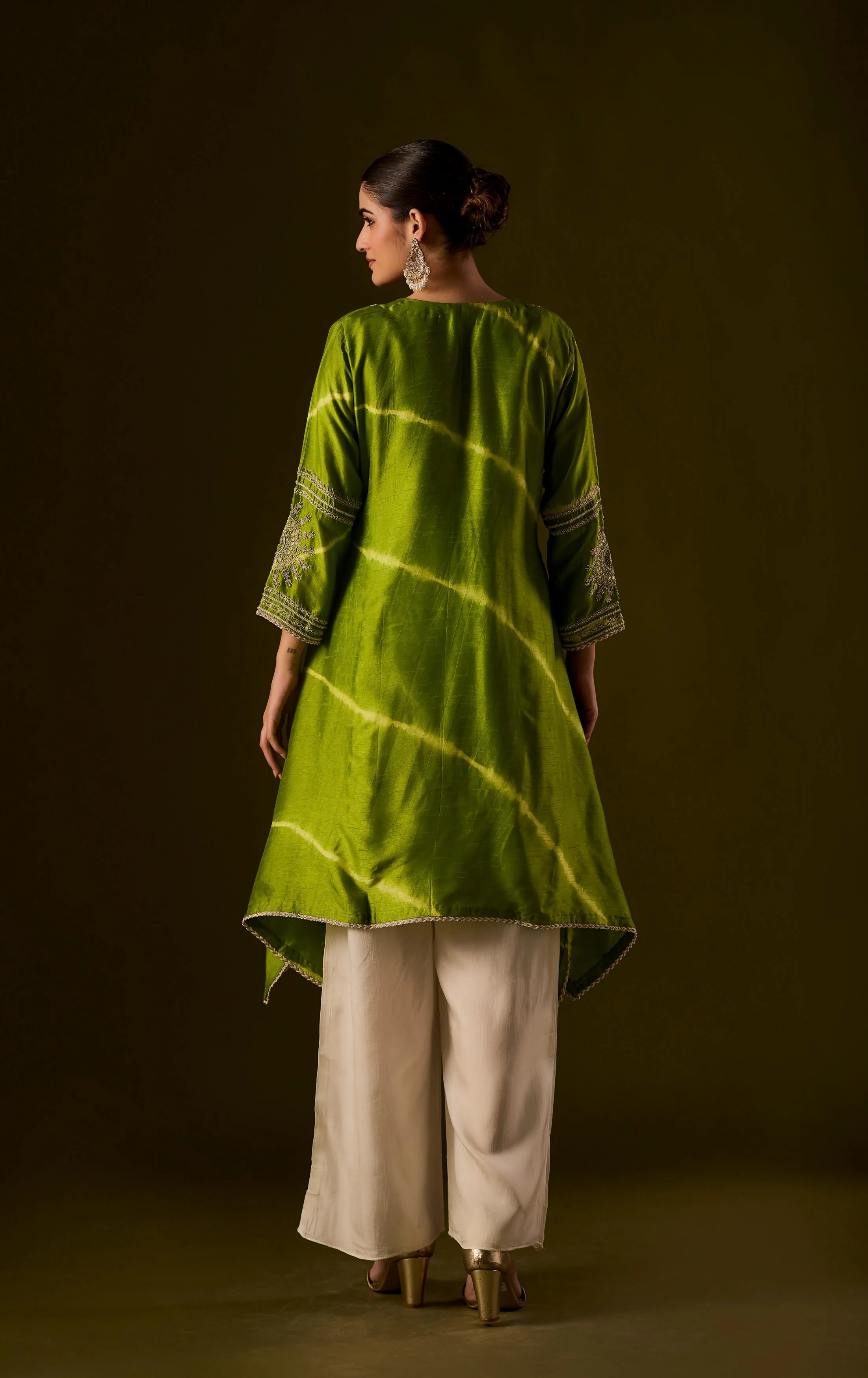 Lime Green Embellished Raw Silk Palazzo Set - Image 8