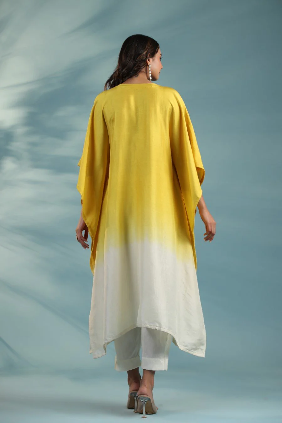 Yellow Ombre Embroidered Kaftan With Pants - Image 5