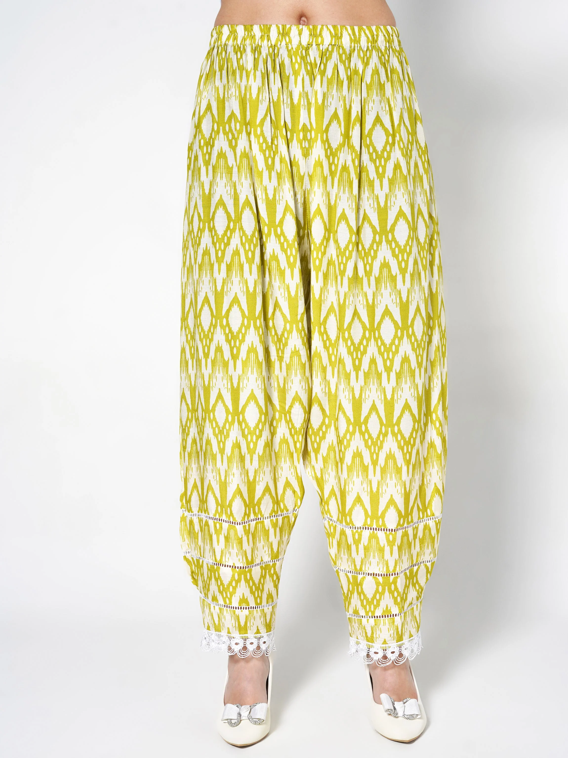 Lime Green Printed Linen Silk Co-Ord Set - Image 4