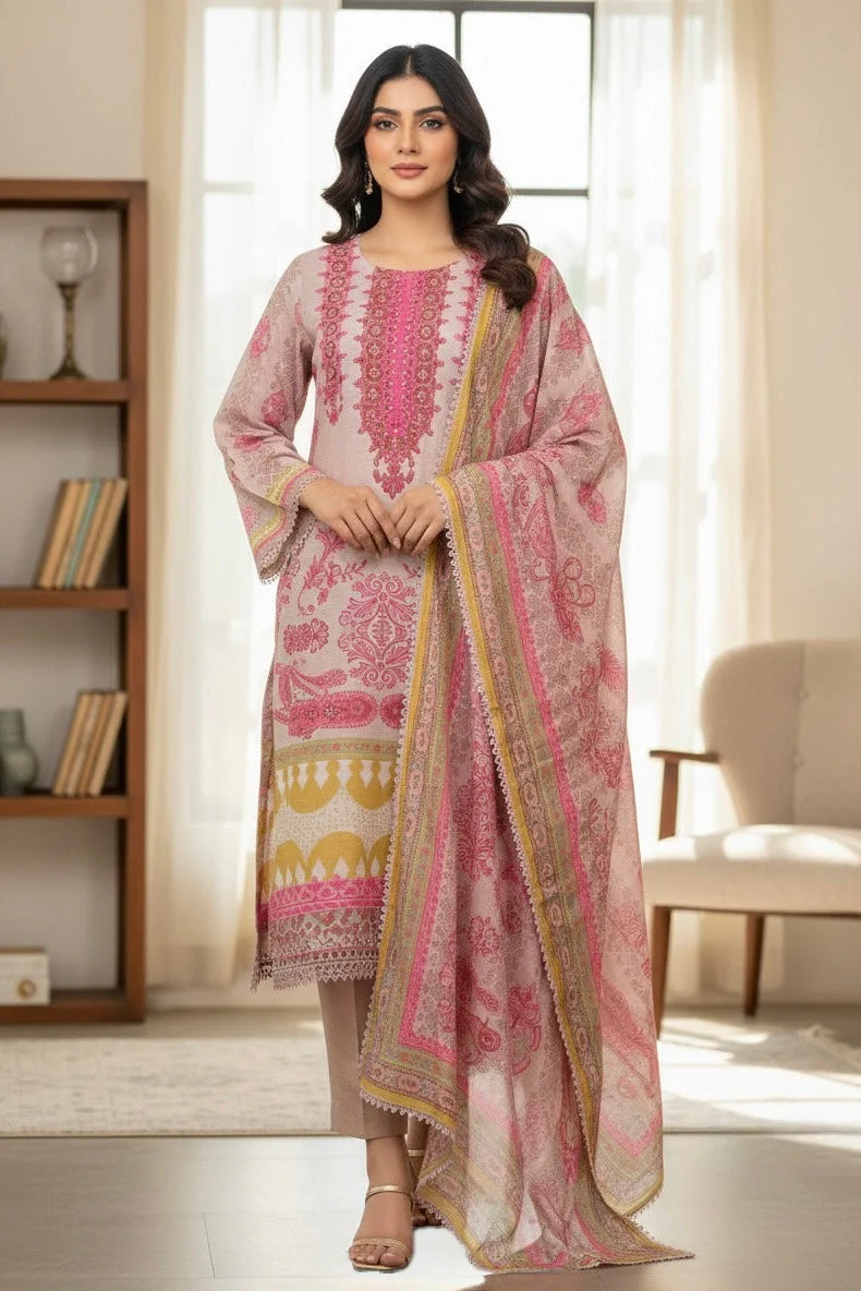 Dusty Rose & Magenta Embroidered Linen Pant Set