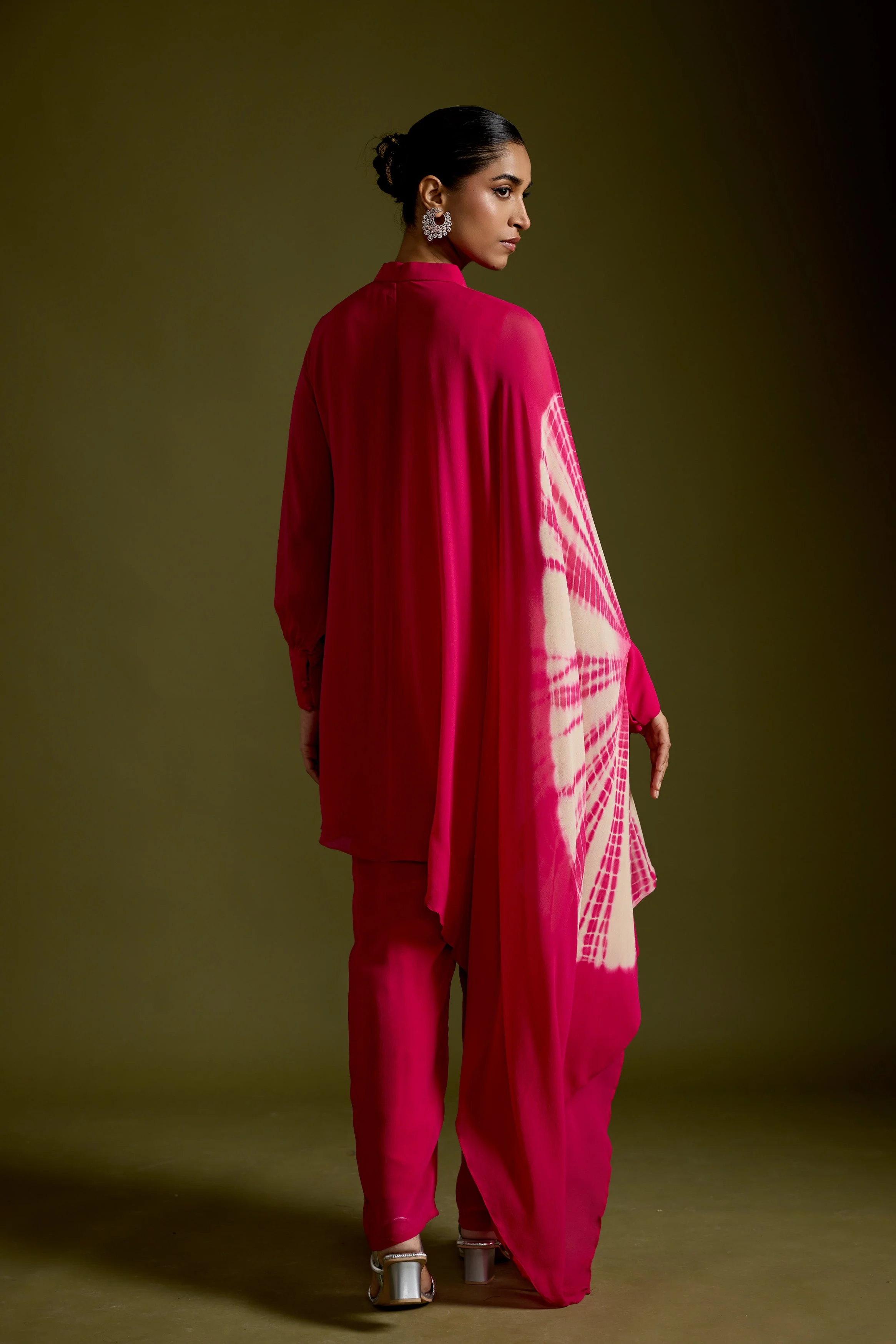 Magenta Pink Embellished Georgette Silk Kaftan Set - Image 6