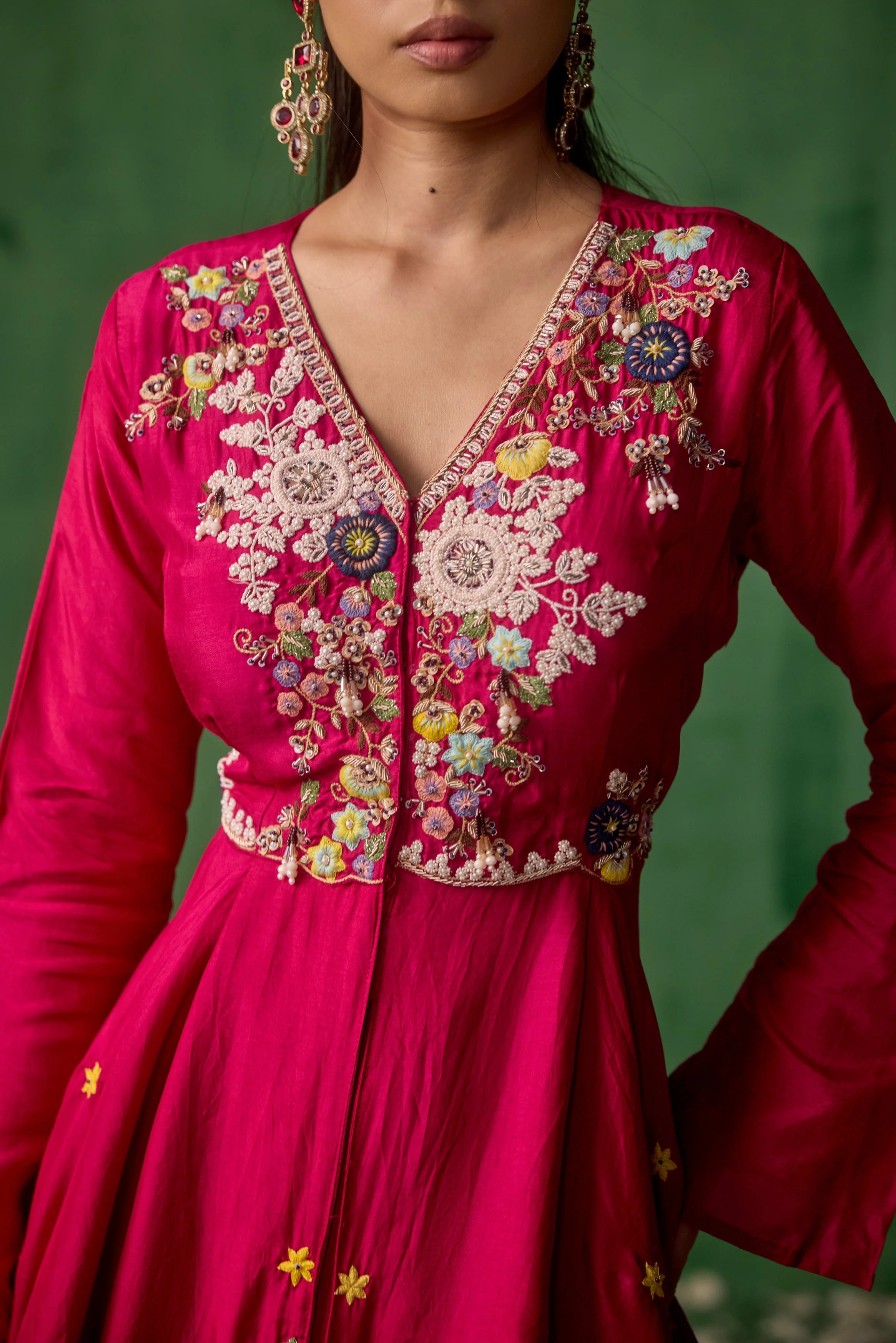 Magenta Pink Embellished Premium Silk Skirt Set - Image 2