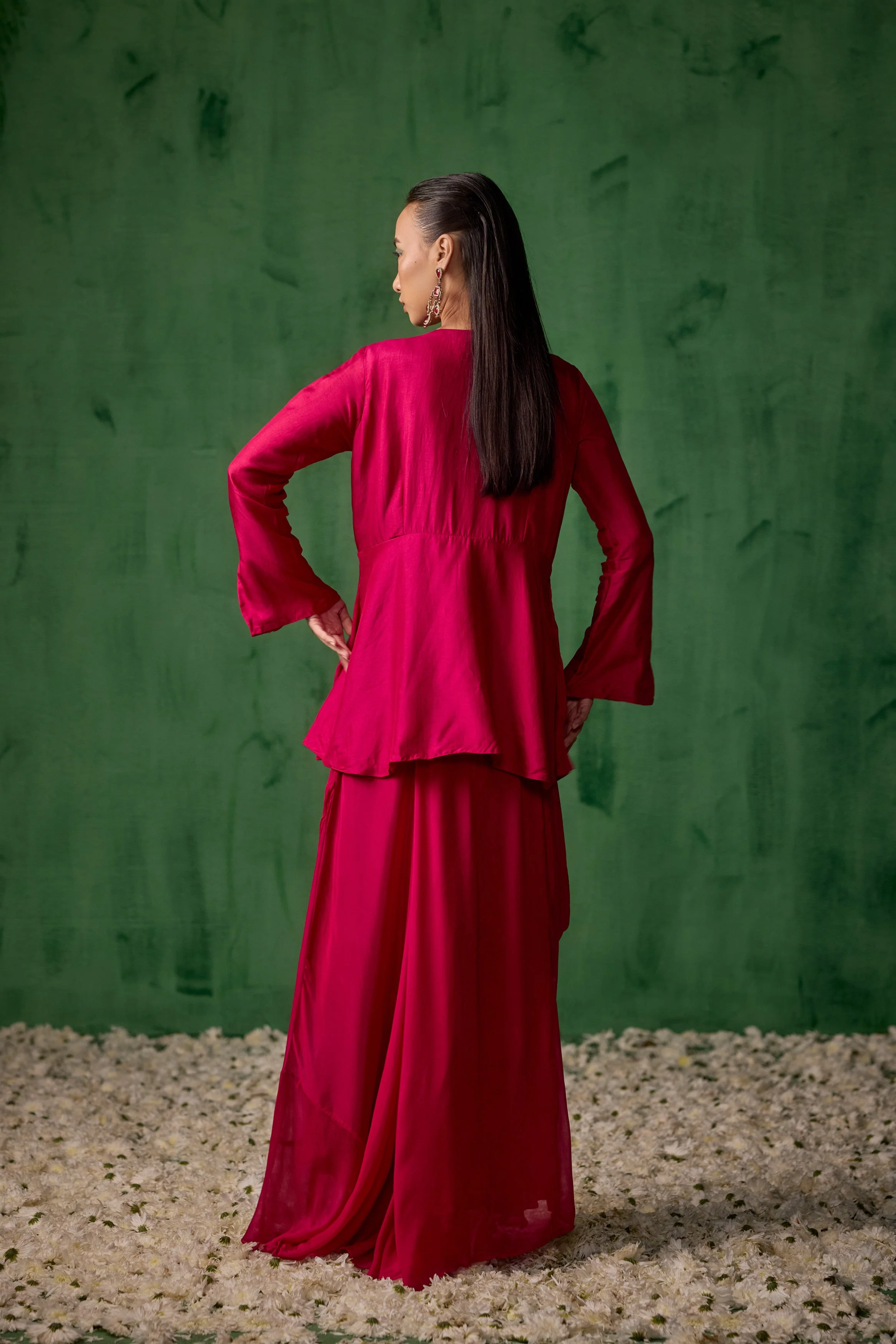 Magenta Pink Embellished Premium Silk Skirt Set - Image 6