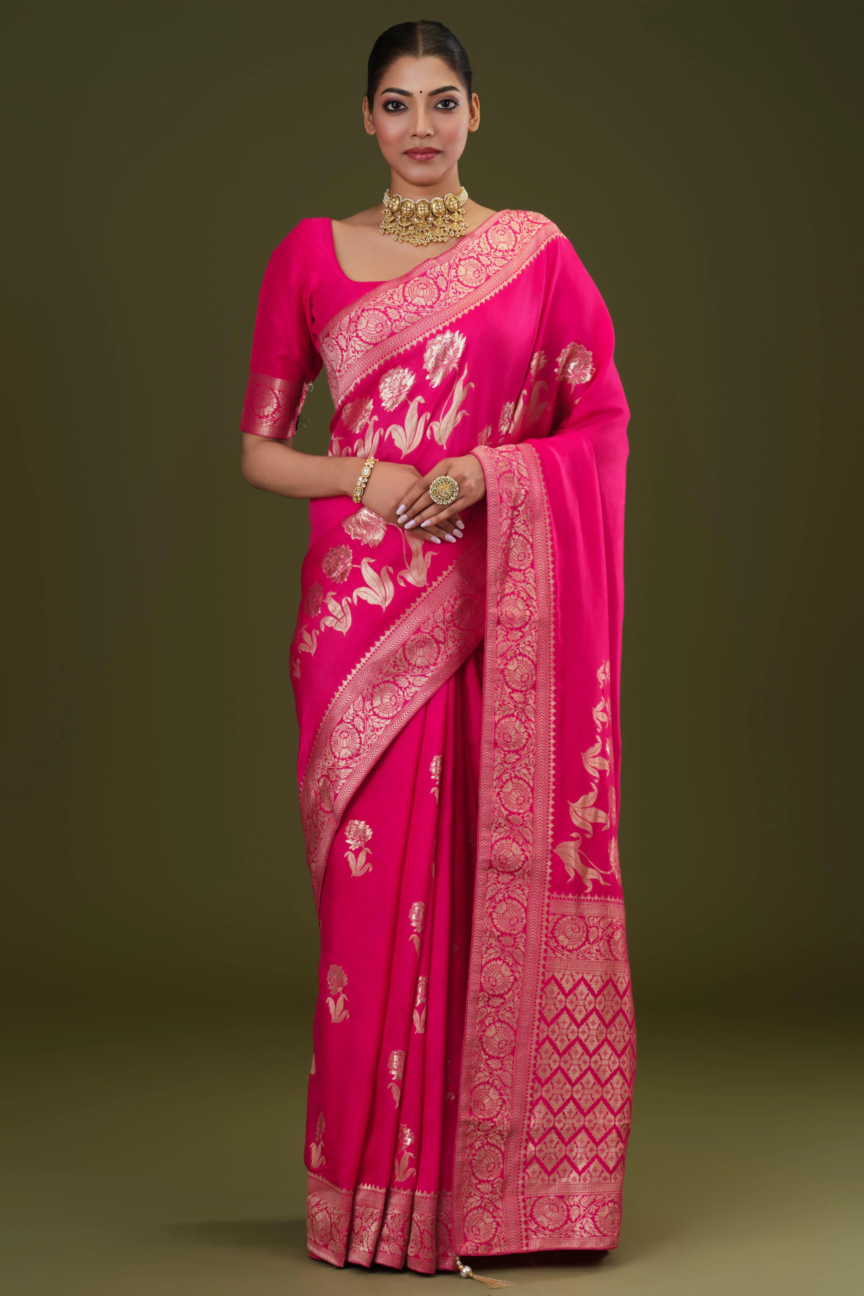 Magenta Zari Woven Dola Silk Saree - Image 2