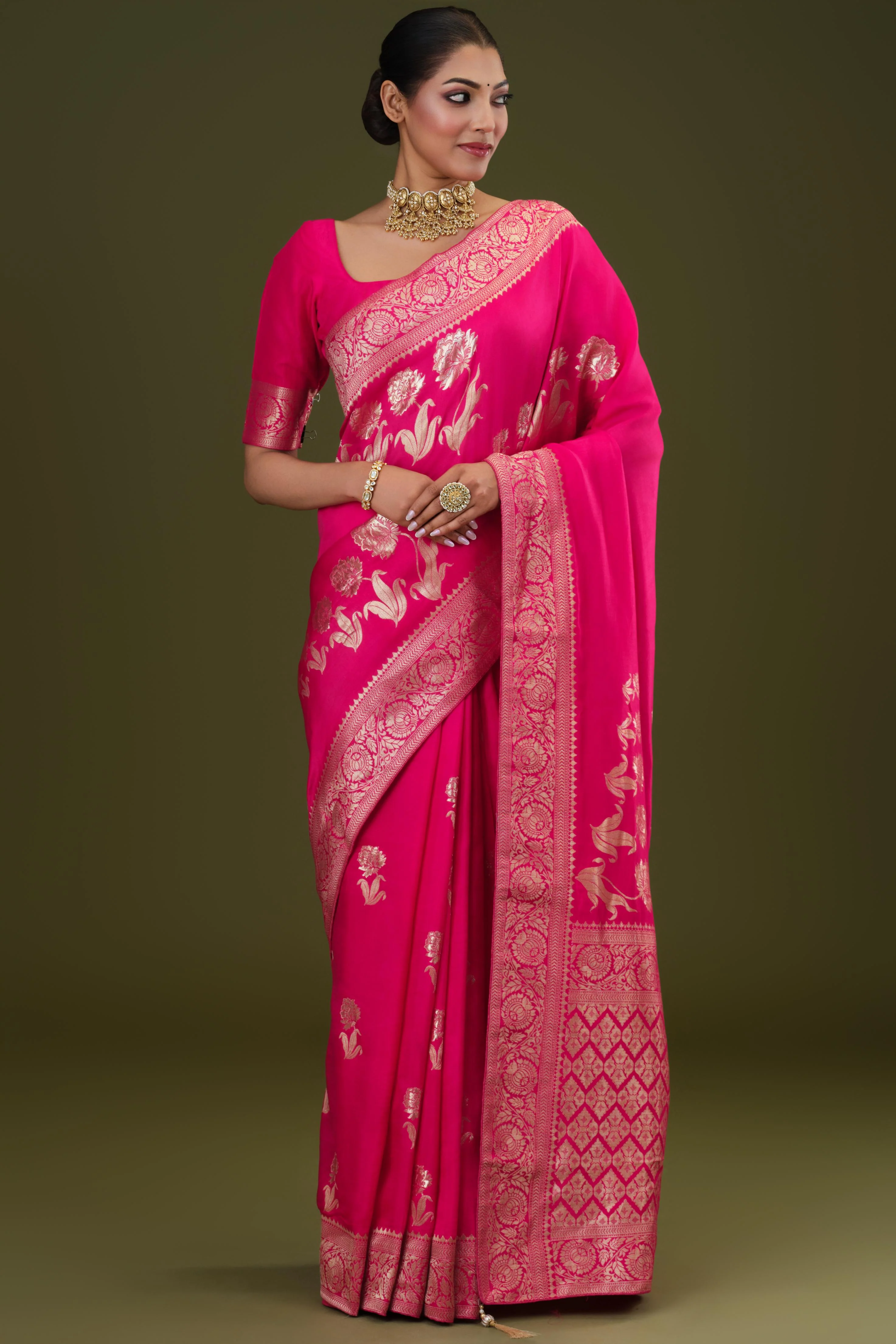 Magenta Zari Woven Dola Silk Saree - Image 3