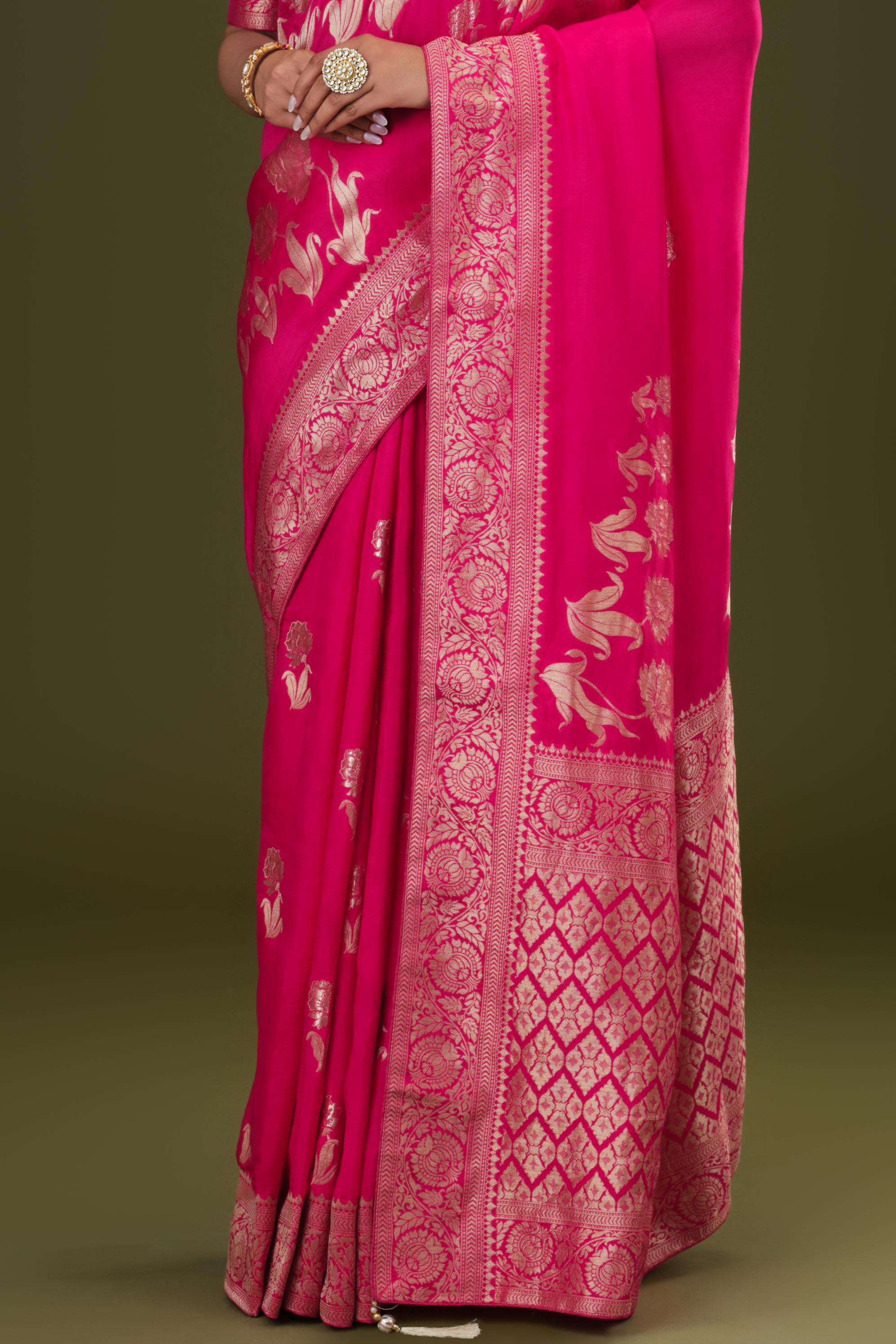 Magenta Zari Woven Dola Silk Saree - Image 7