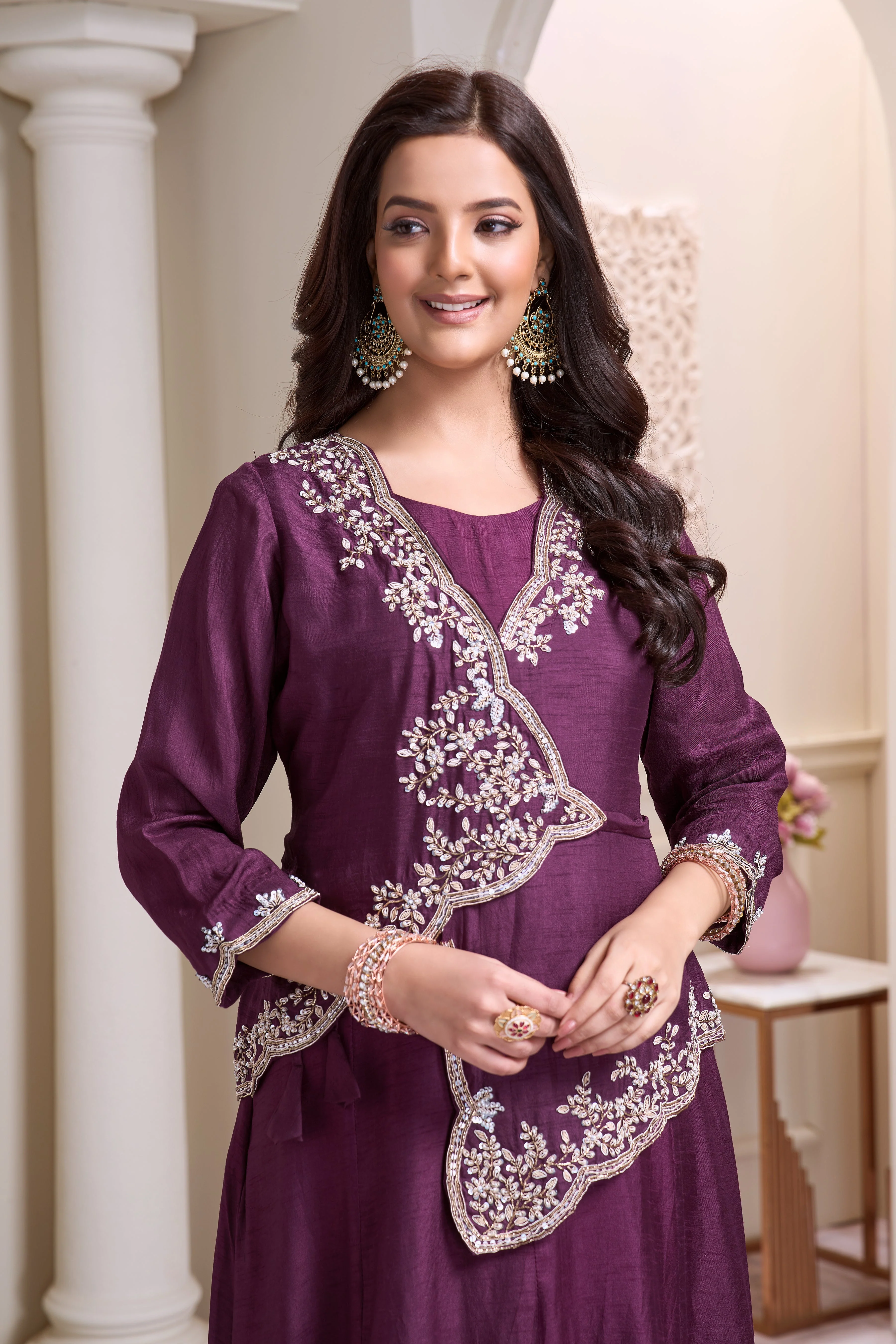 Majestic Plum Embellished Raw Silk Gown - Image 2