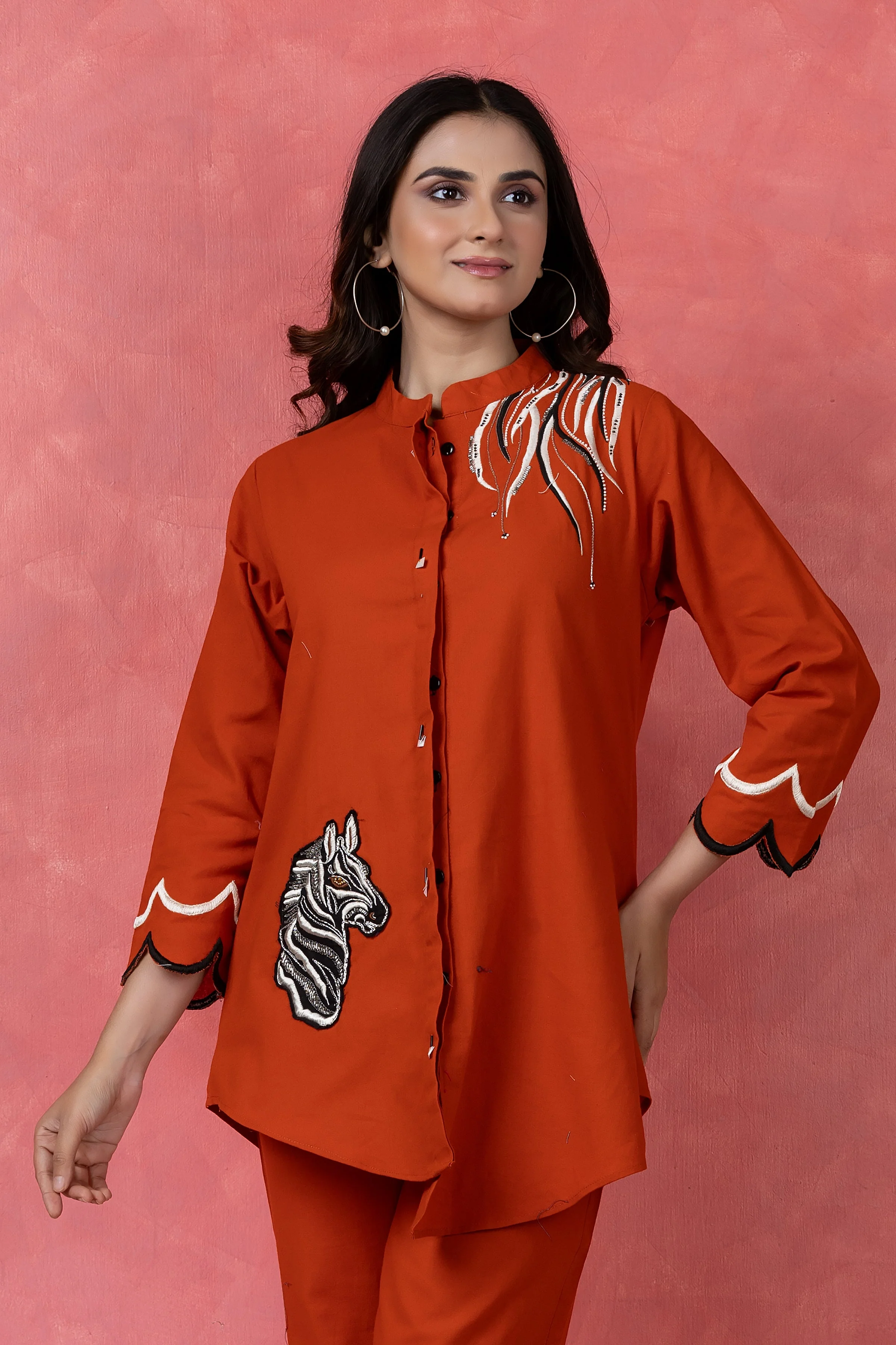Mahagany Orange Embroidered Cotton Co-Ord Set - Image 2