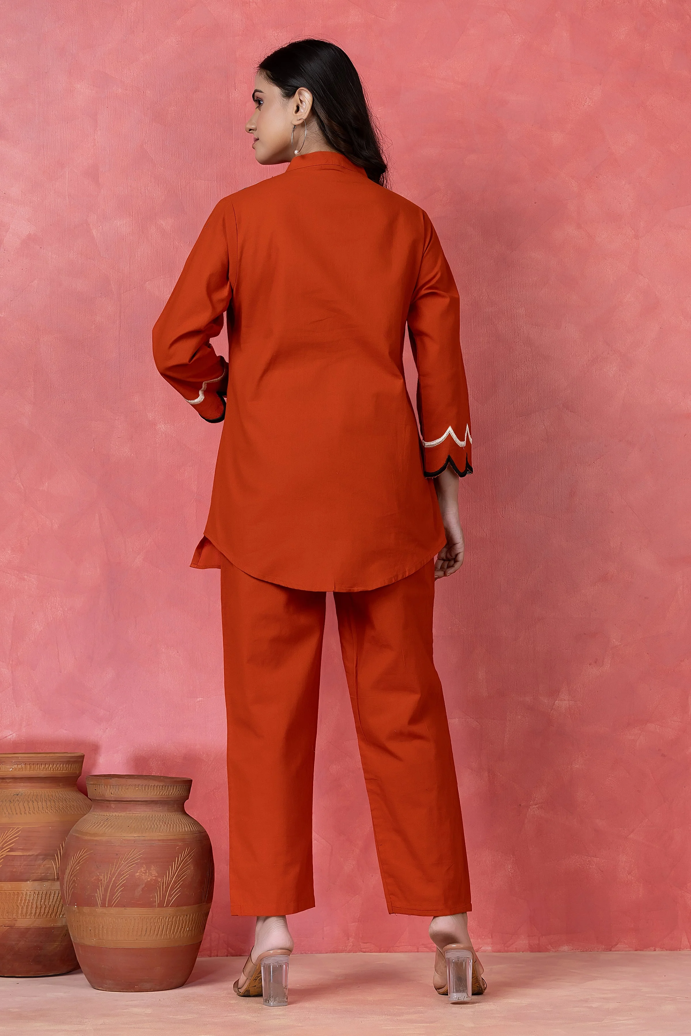 Mahagany Orange Embroidered Cotton Co-Ord Set - Image 3