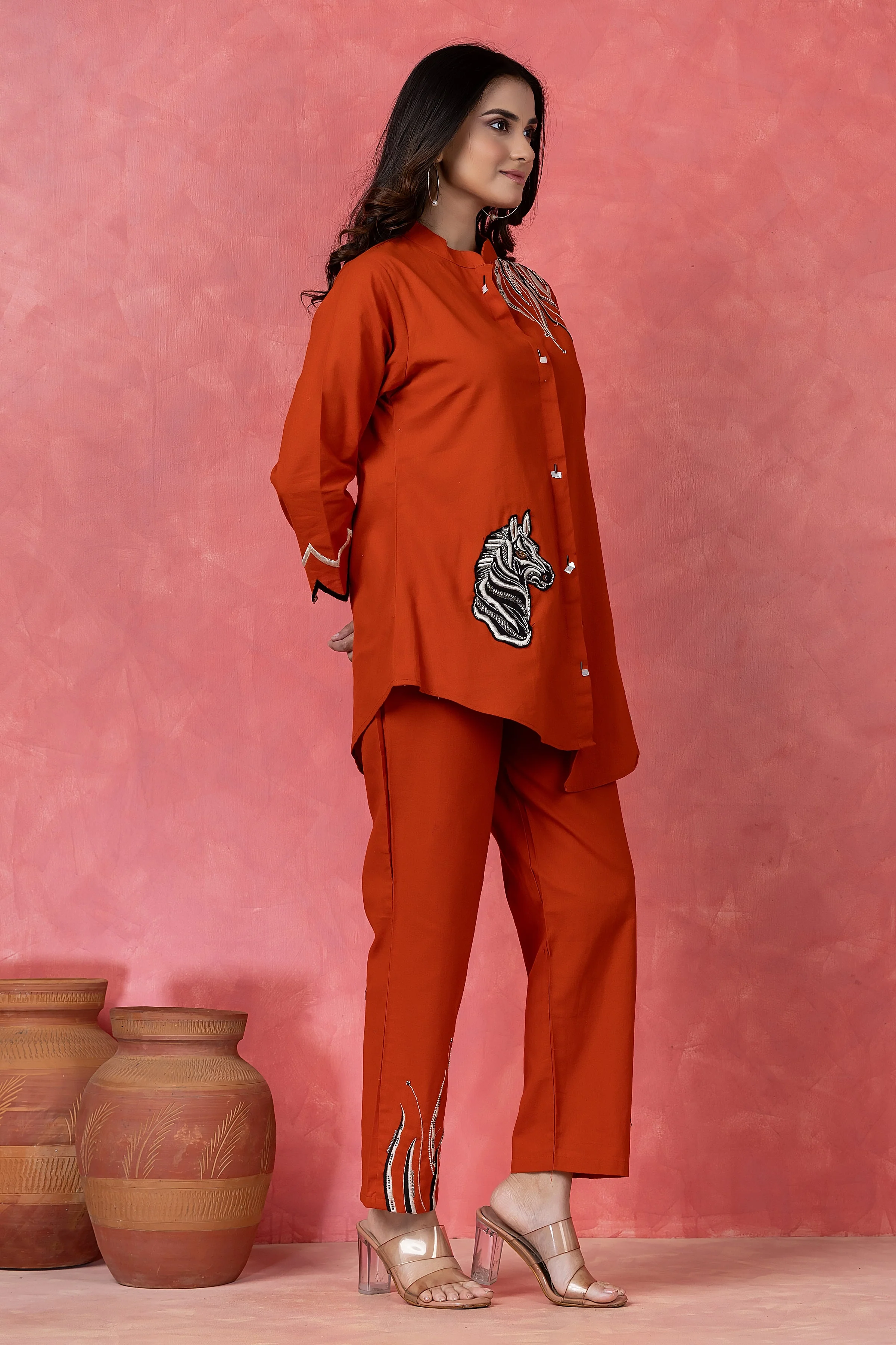 Mahagany Orange Embroidered Cotton Co-Ord Set - Image 4