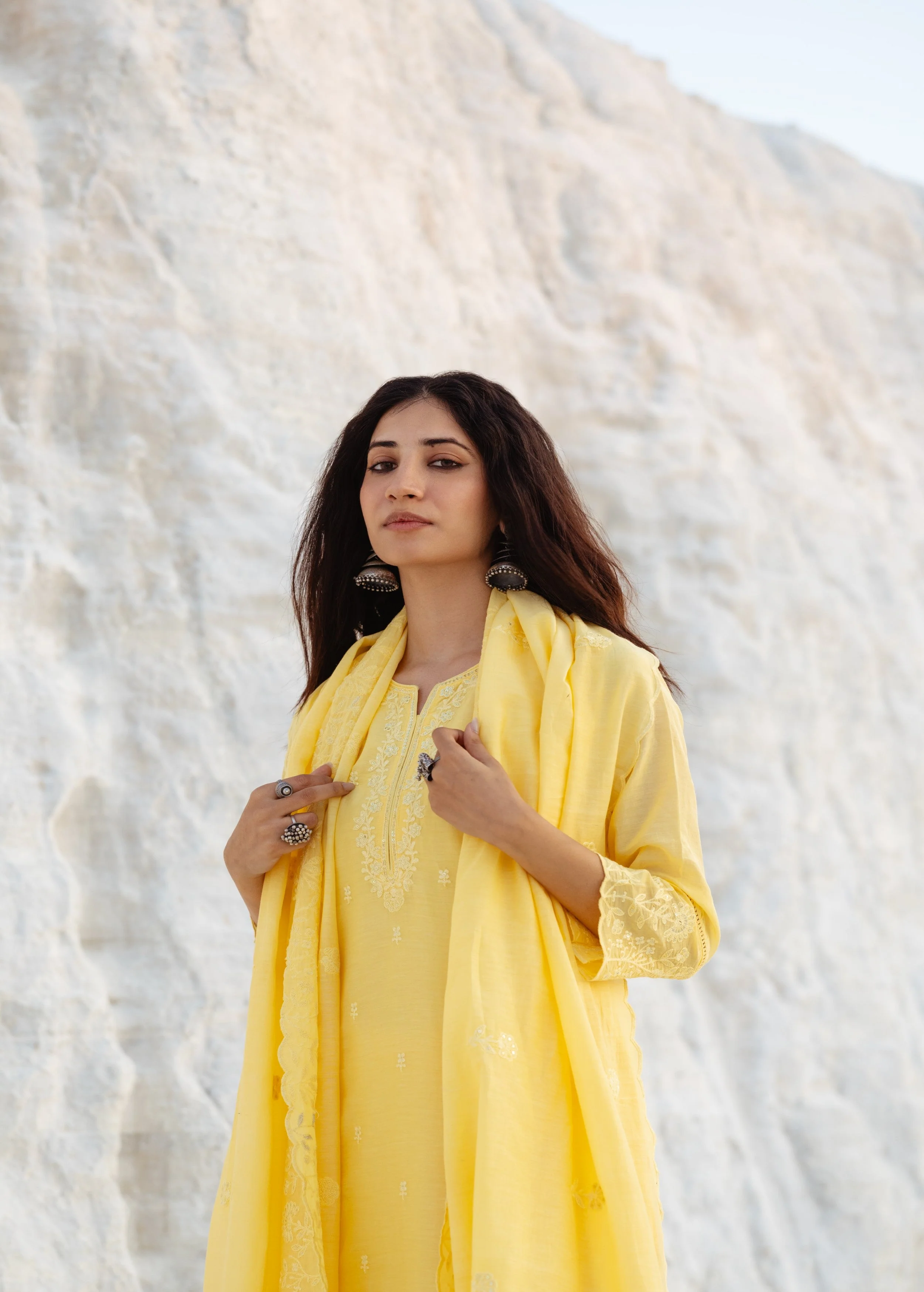 Lemon Embroidered Mul-Chanderi Silk Pant Set - Image 2