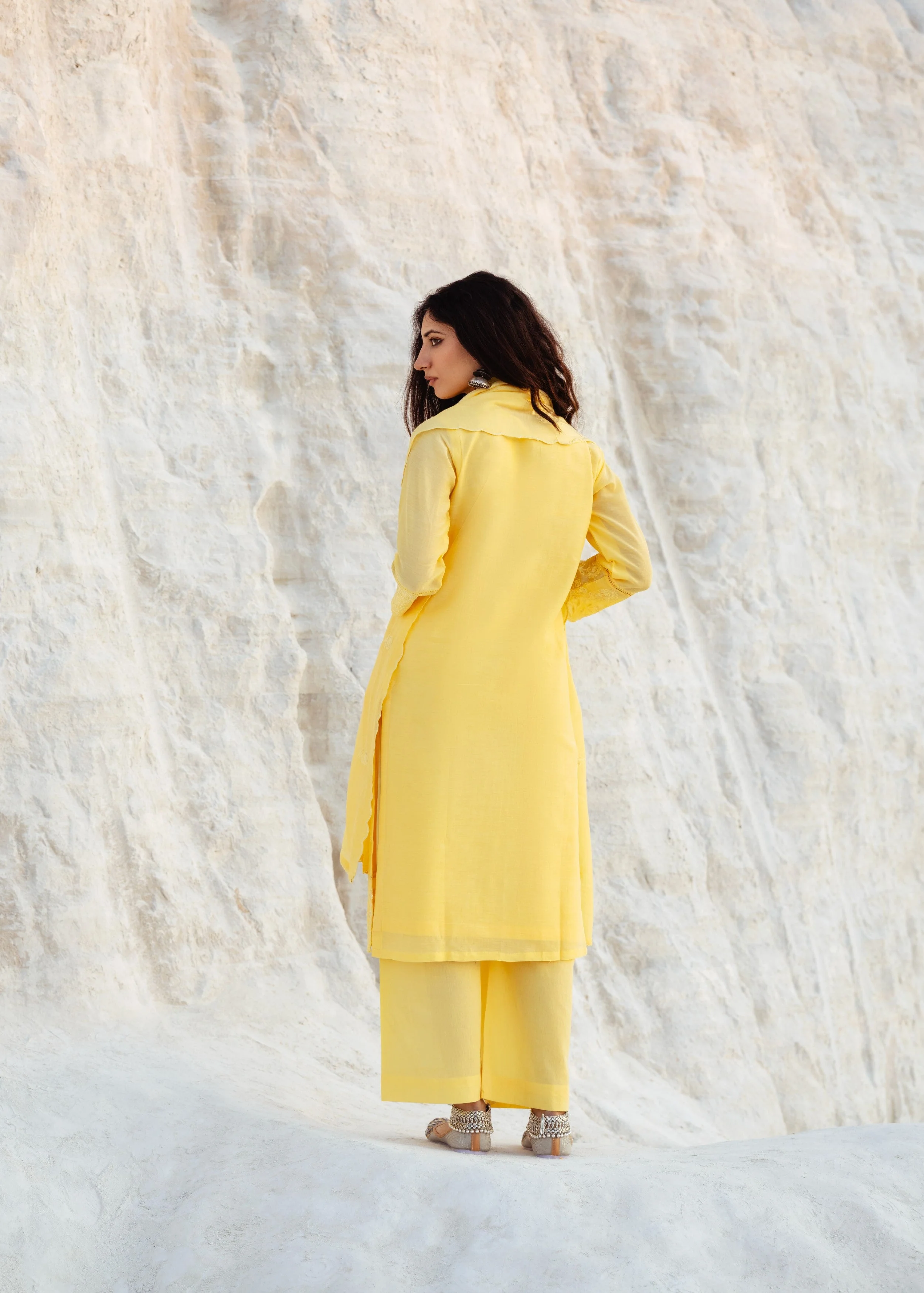 Lemon Embroidered Mul-Chanderi Silk Pant Set - Image 6