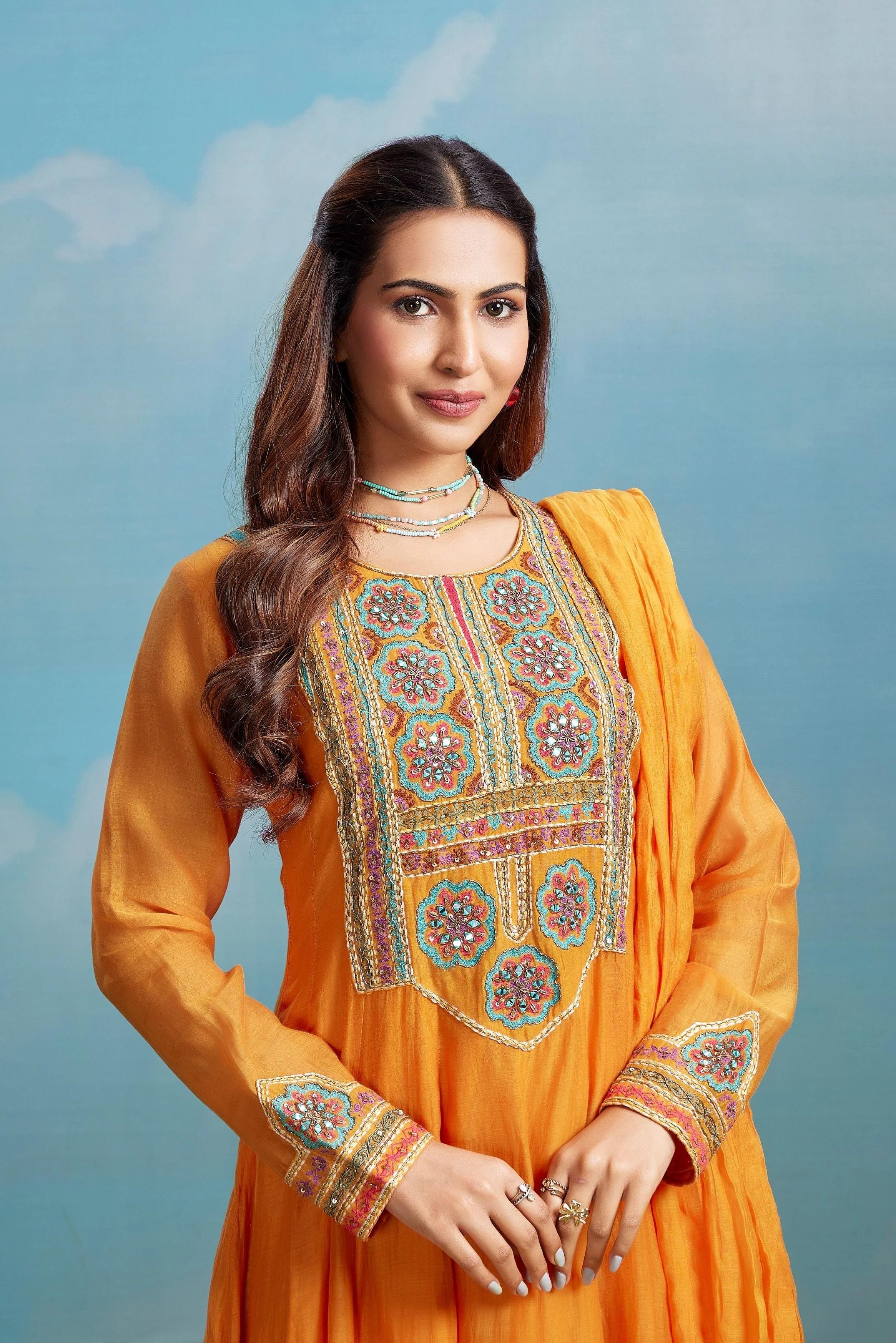 Marigold Mosaic Embroidered Chanderi Silk Anarkali Set - Image 2