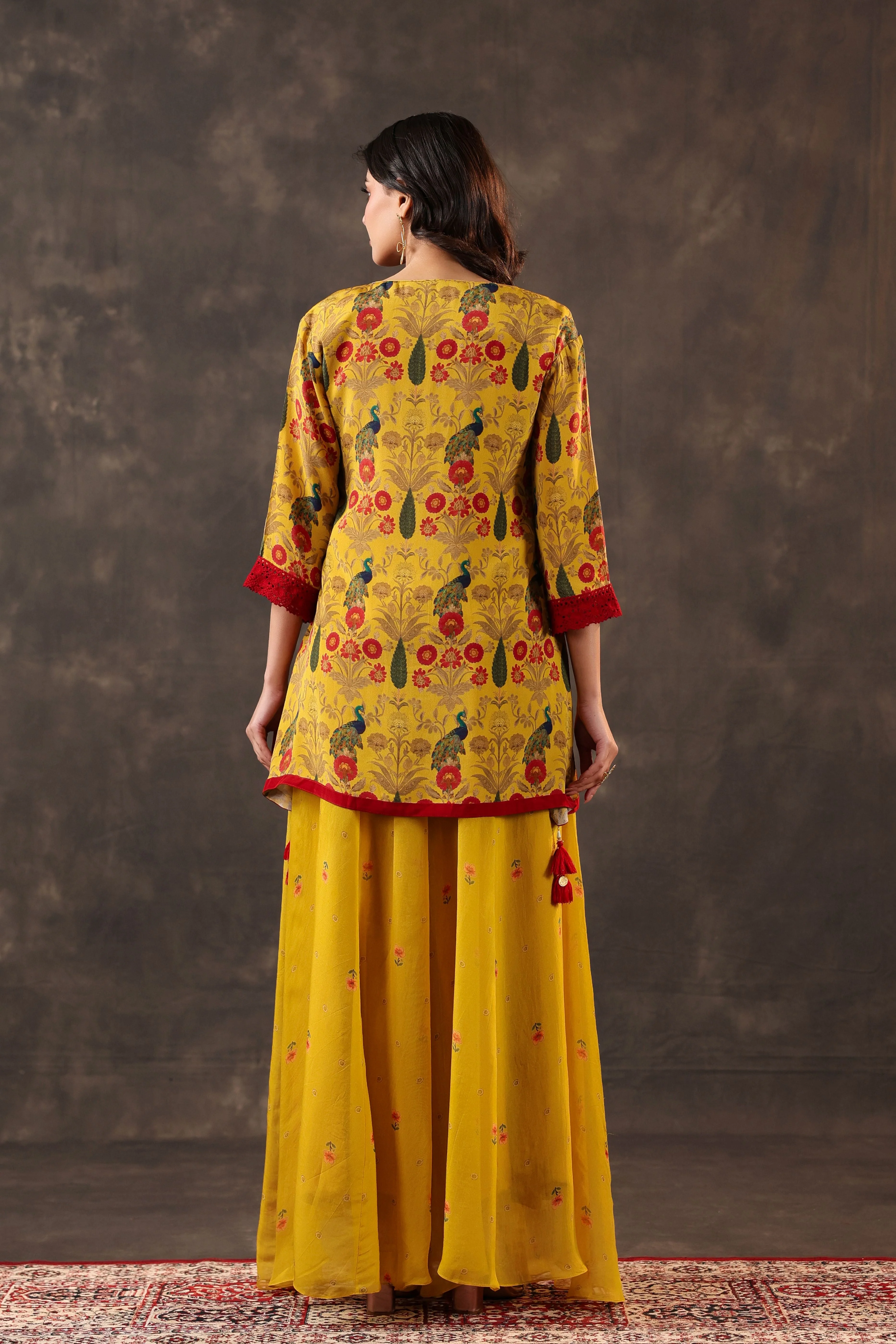 Marigold Peacock Printed Crepe Silk Palazzo Set - Image 5