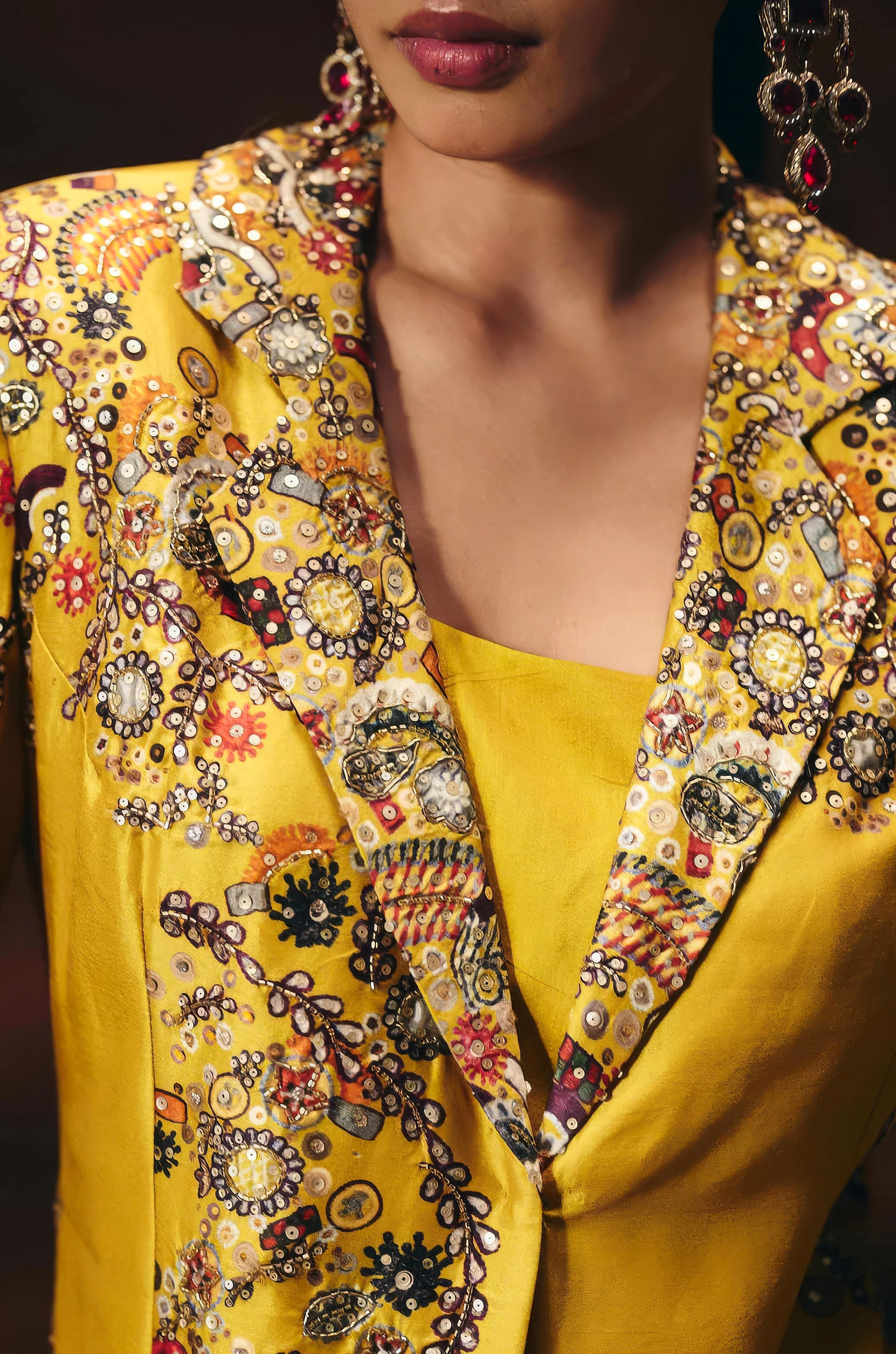 Marigold Yellow Embellished Chinon Silk Co-Ord Set - Image 2