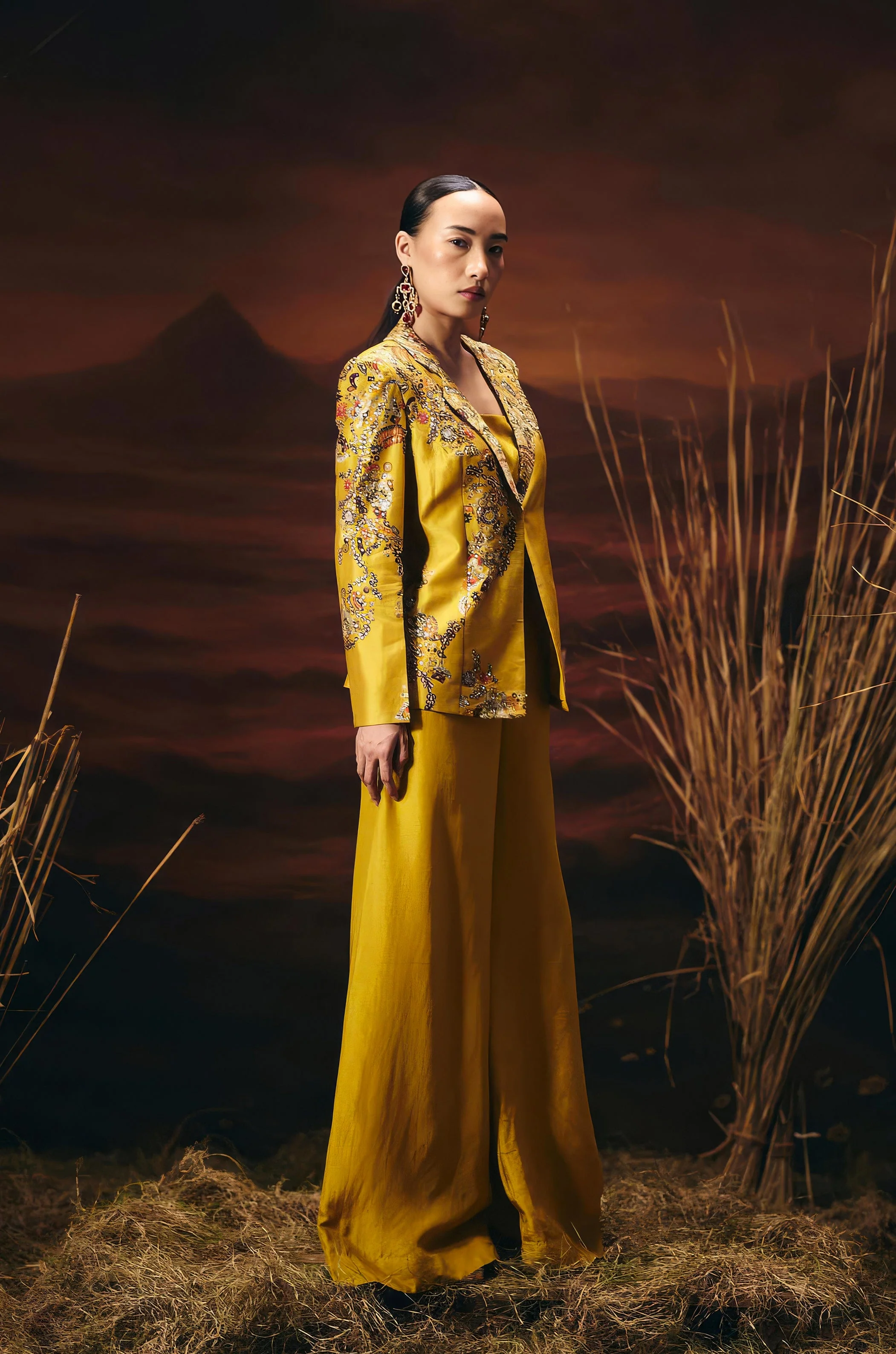 Marigold Yellow Embellished Chinon Silk Co-Ord Set - Image 4
