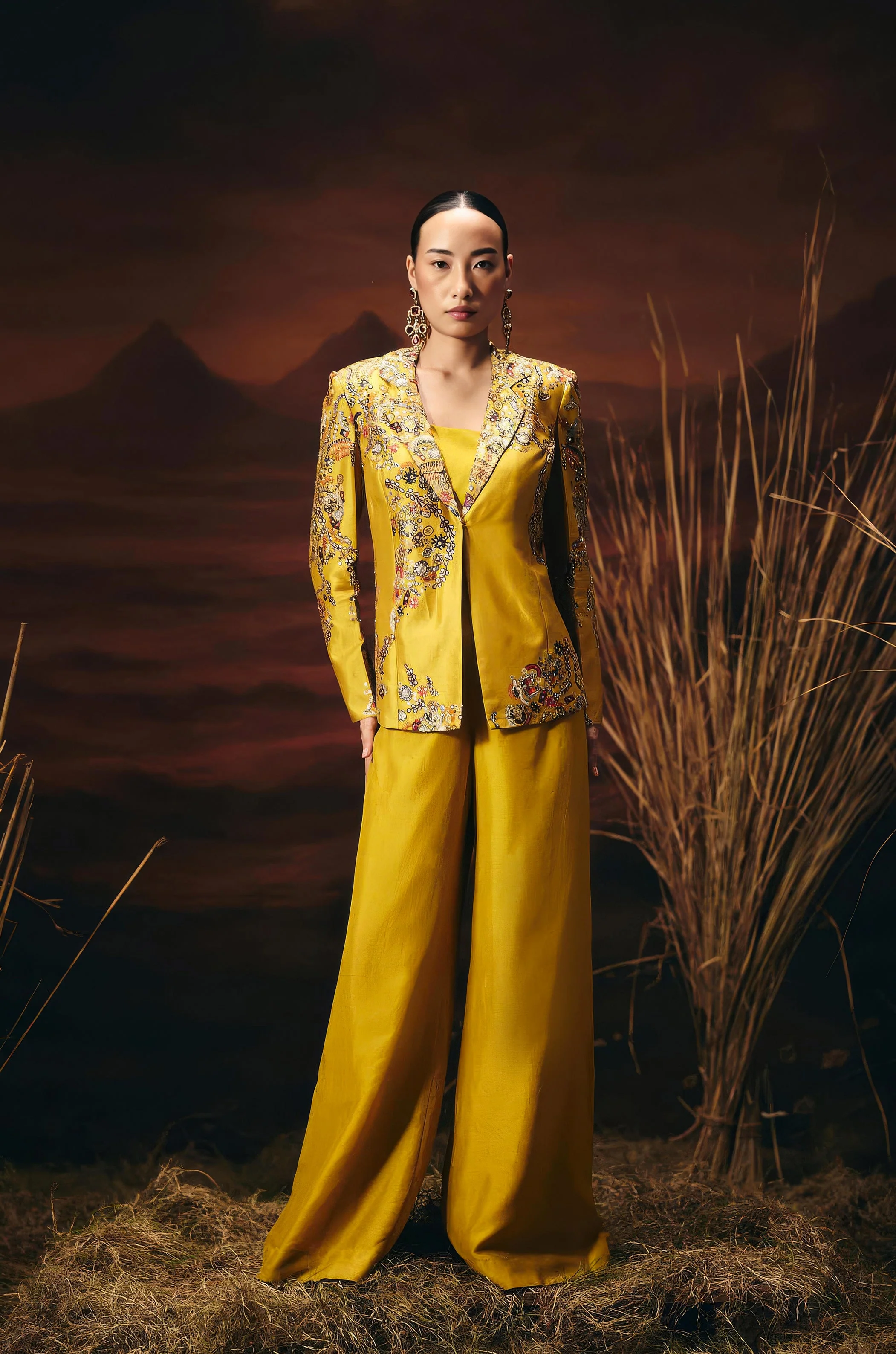 Marigold Yellow Embellished Chinon Silk Co-Ord Set - Image 5
