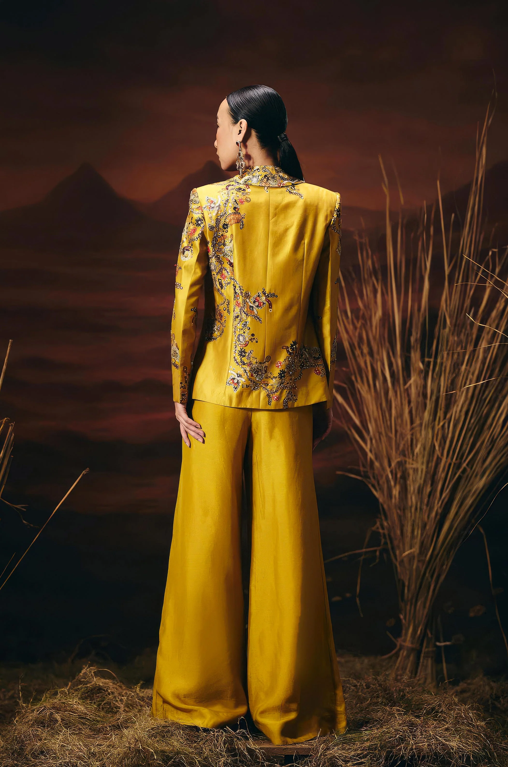 Marigold Yellow Embellished Chinon Silk Co-Ord Set - Image 6