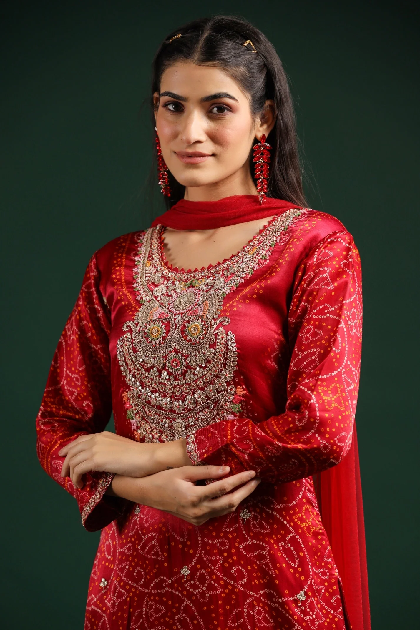 Maroon Bandhej Printed Pants Set - Image 2
