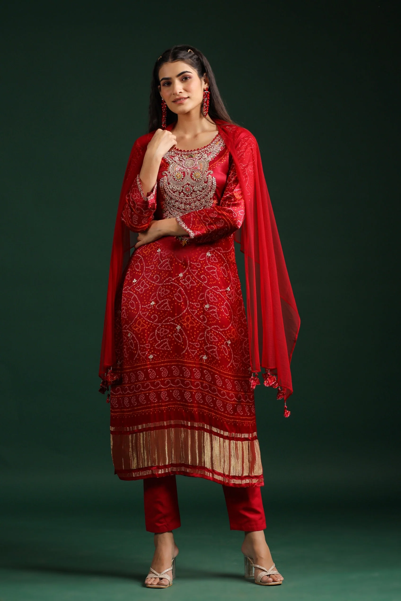Maroon Bandhej Printed Pants Set - Image 5