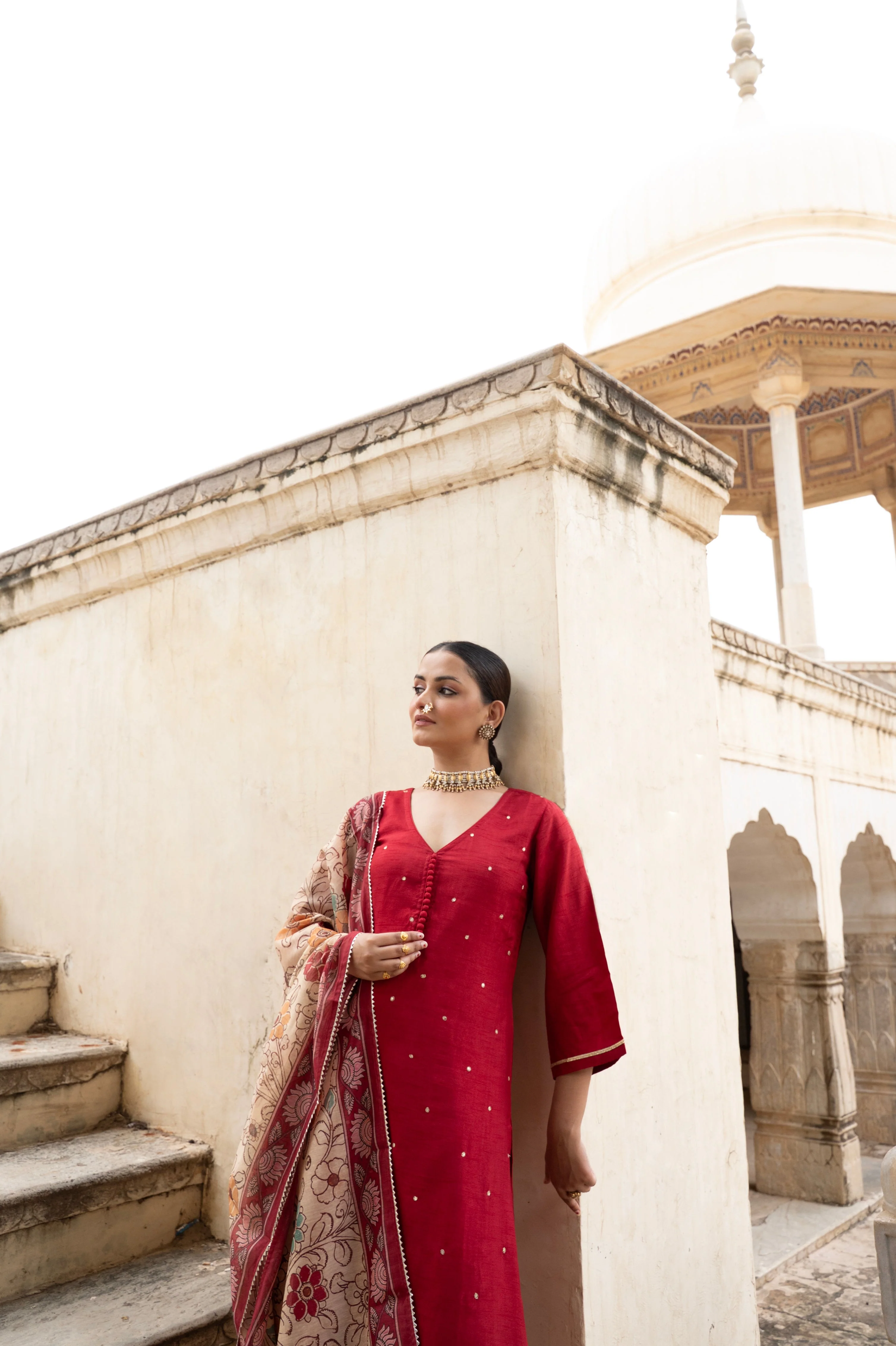 Maroon Embellished Dola Silk Pant Set - Image 2