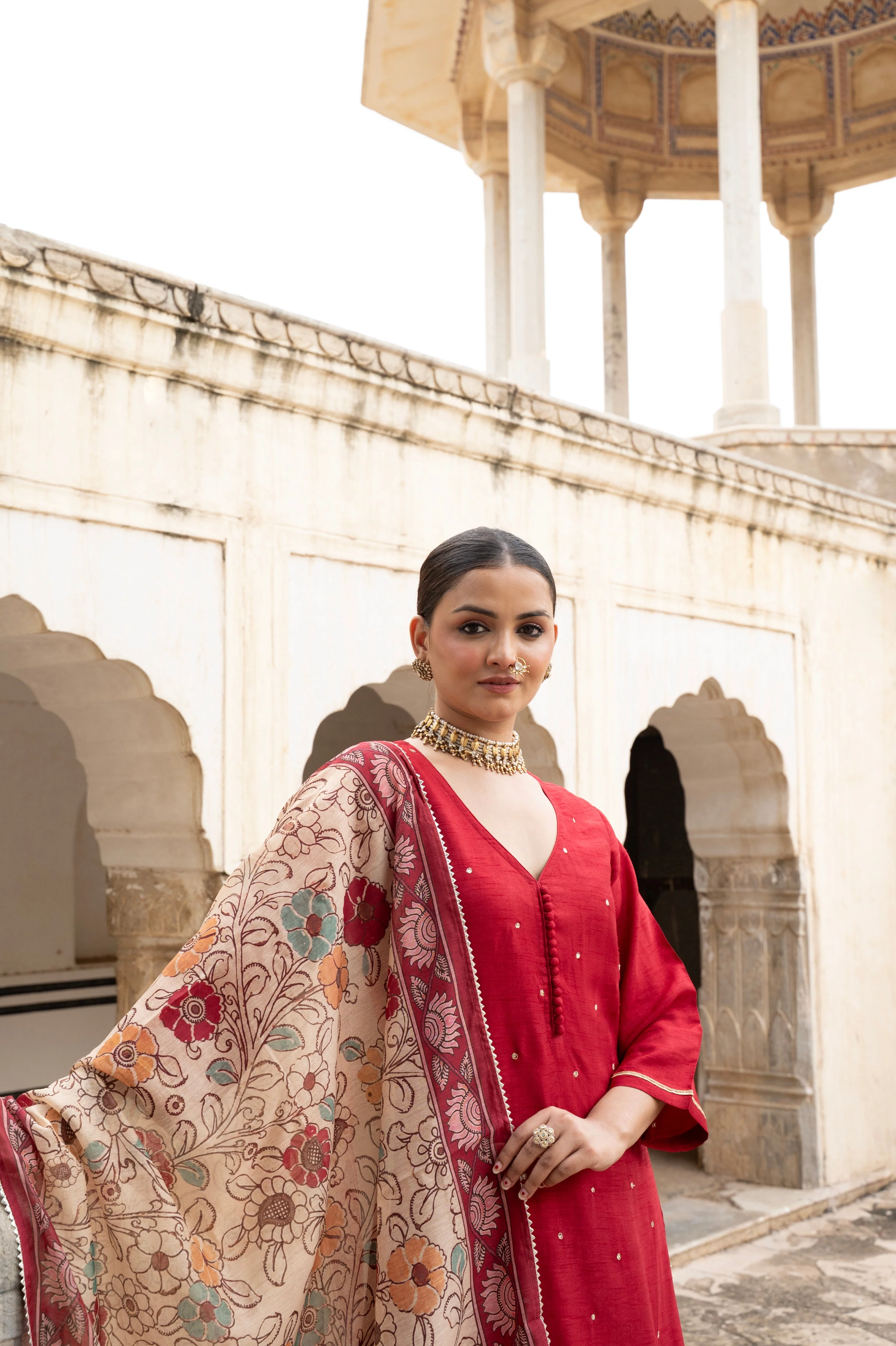 Maroon Embellished Dola Silk Pant Set - Image 3