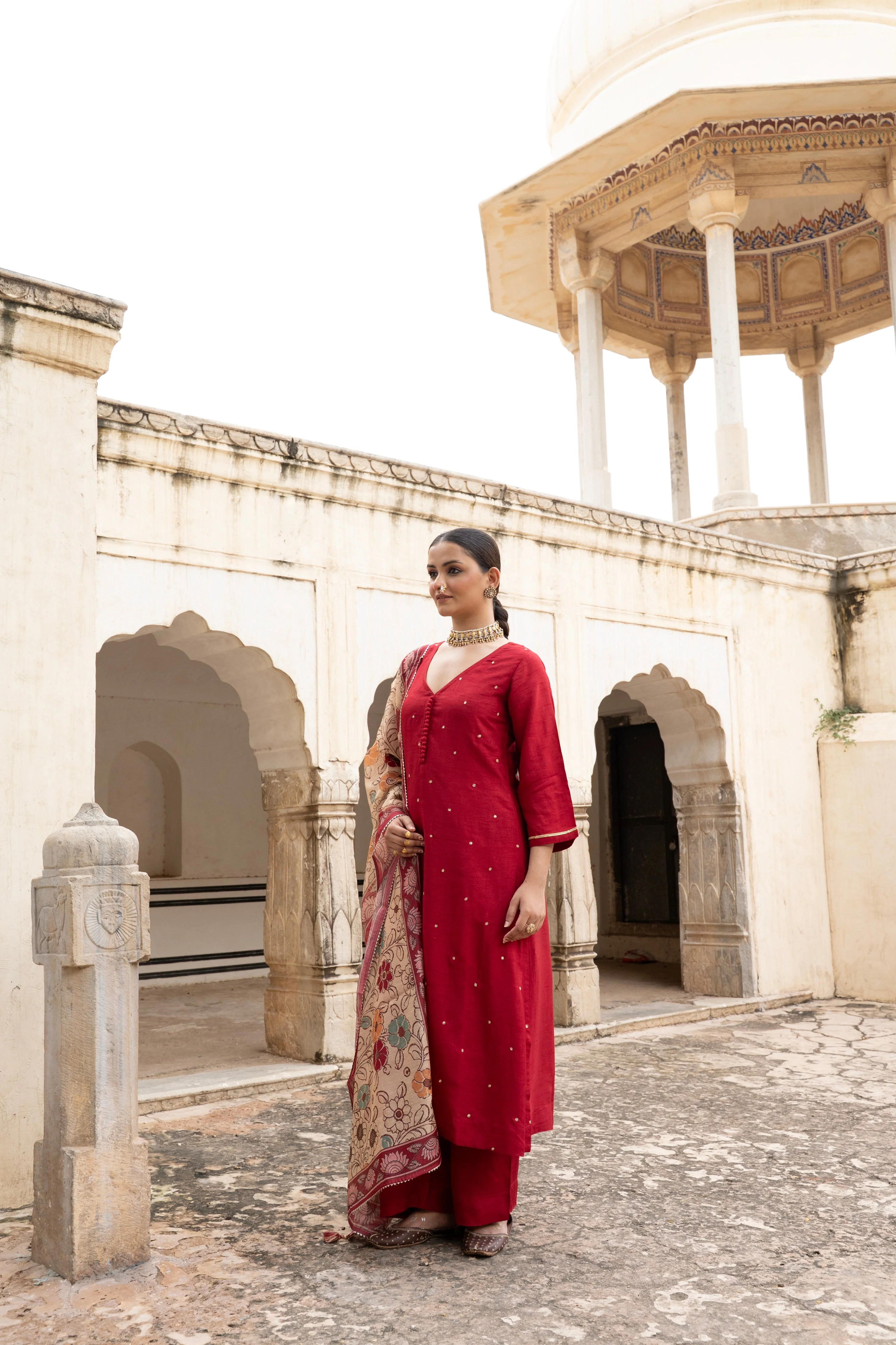 Maroon Embellished Dola Silk Pant Set - Image 4