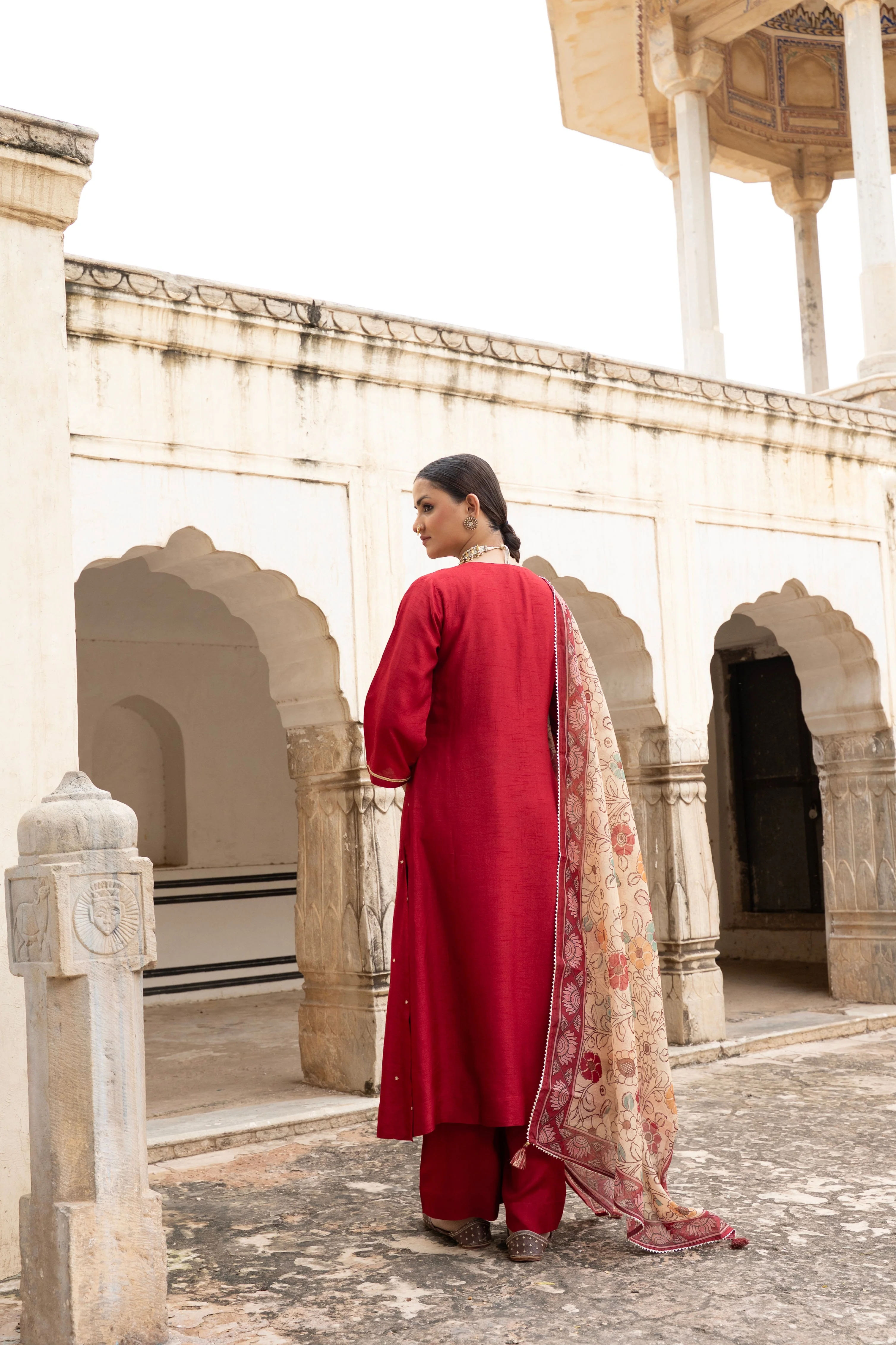 Maroon Embellished Dola Silk Pant Set - Image 7