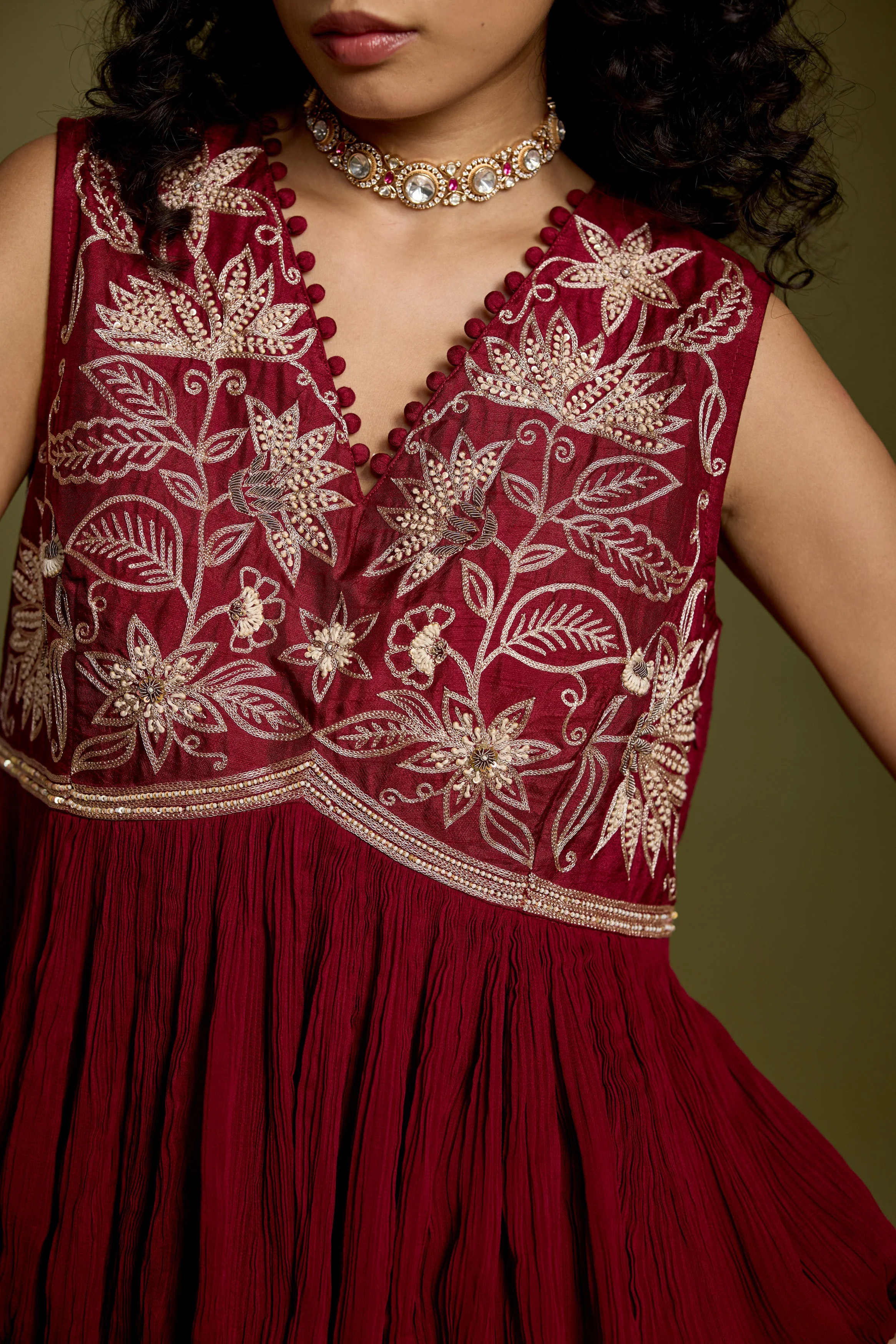 Maroon Red Embellished Georgette Silk Co-Ord Set - Image 3