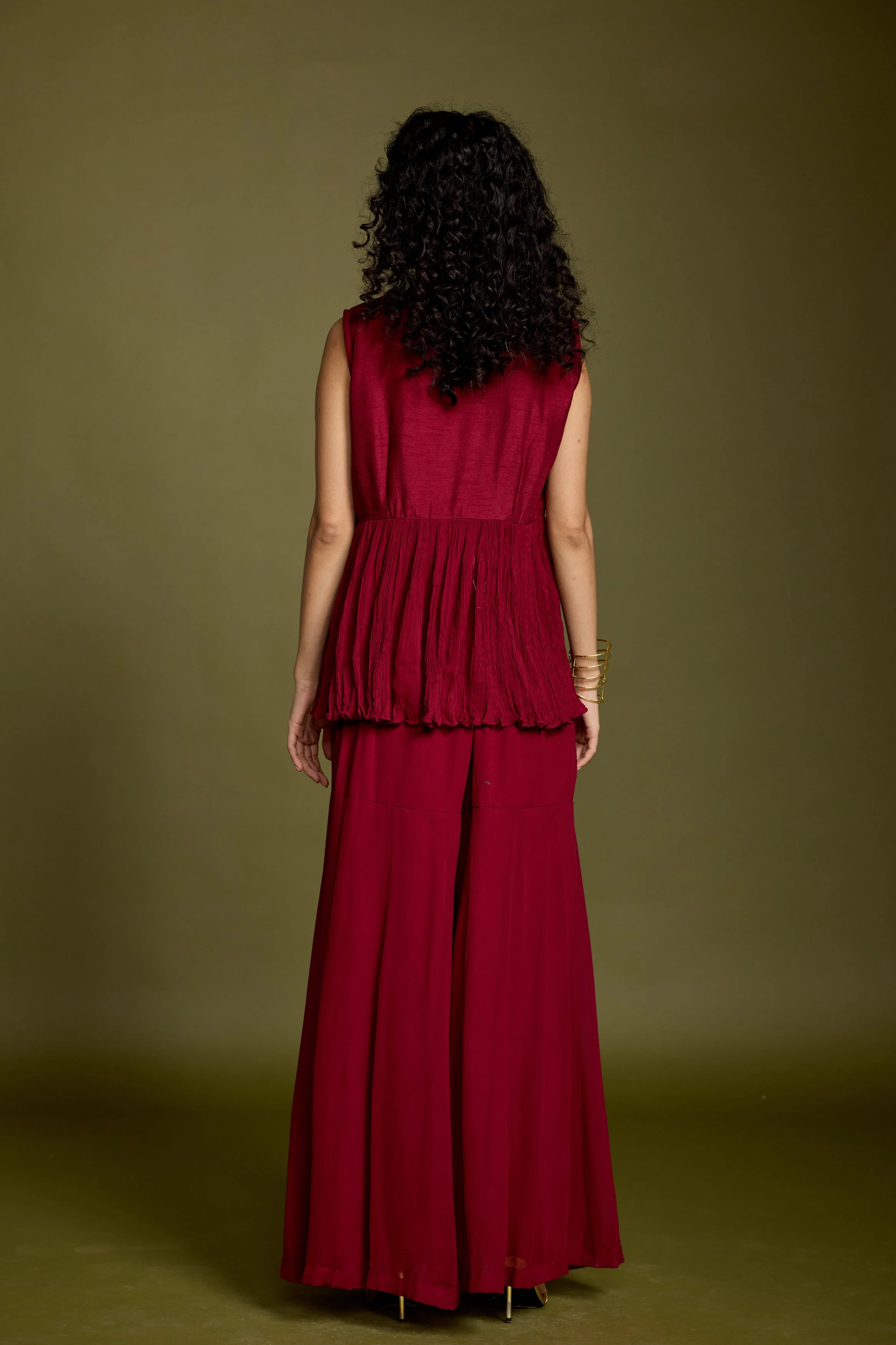 Maroon Red Embellished Georgette Silk Co-Ord Set - Image 8