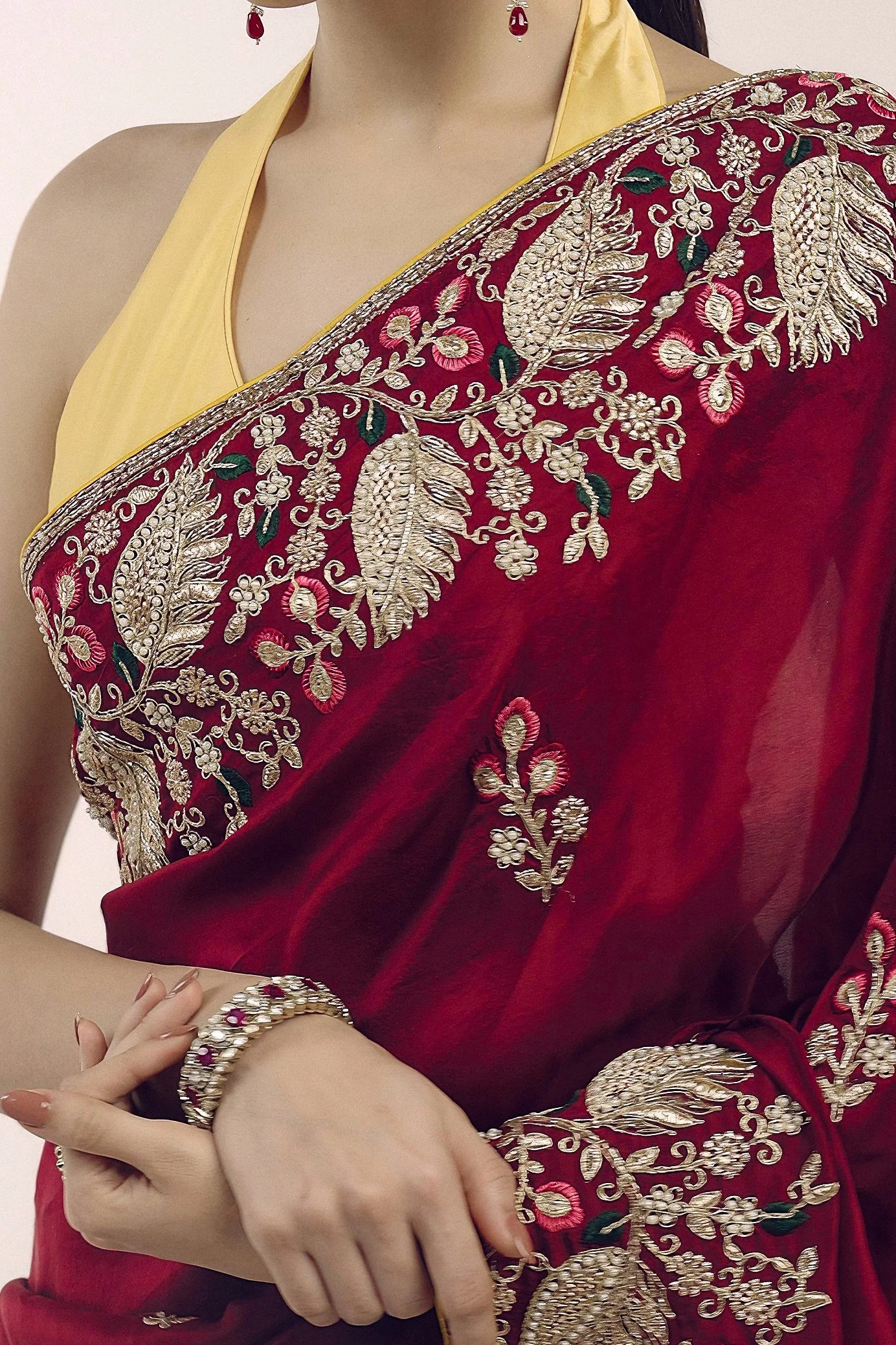 Mystique Maroon Embellished Premium Silk Saree - Image 2