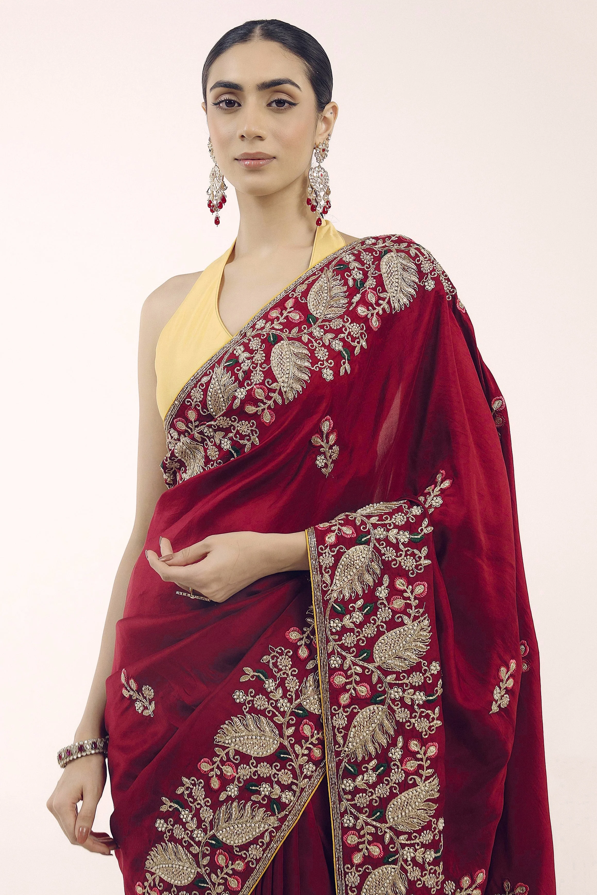 Mystique Maroon Embellished Premium Silk Saree - Image 3