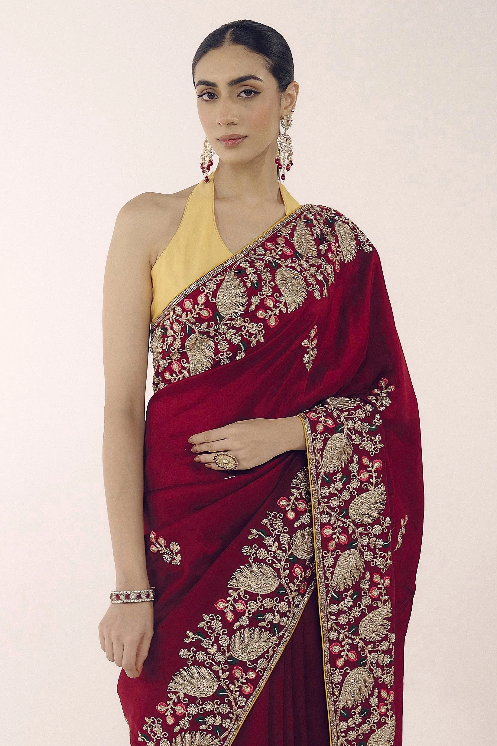 Mystique Maroon Embellished Premium Silk Saree - Image 4