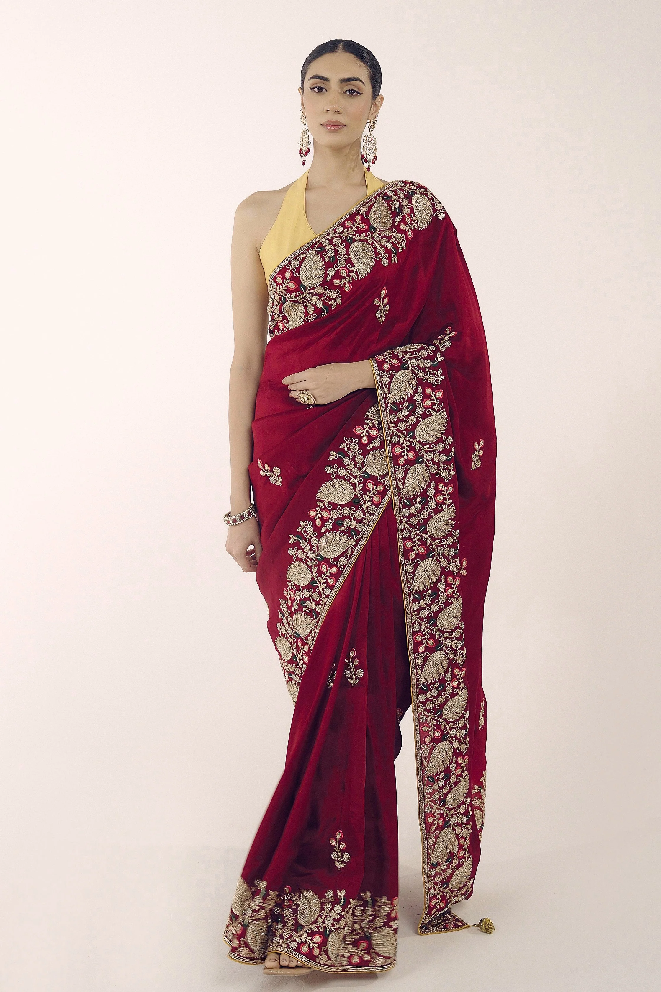 Mystique Maroon Embellished Premium Silk Saree - Image 5