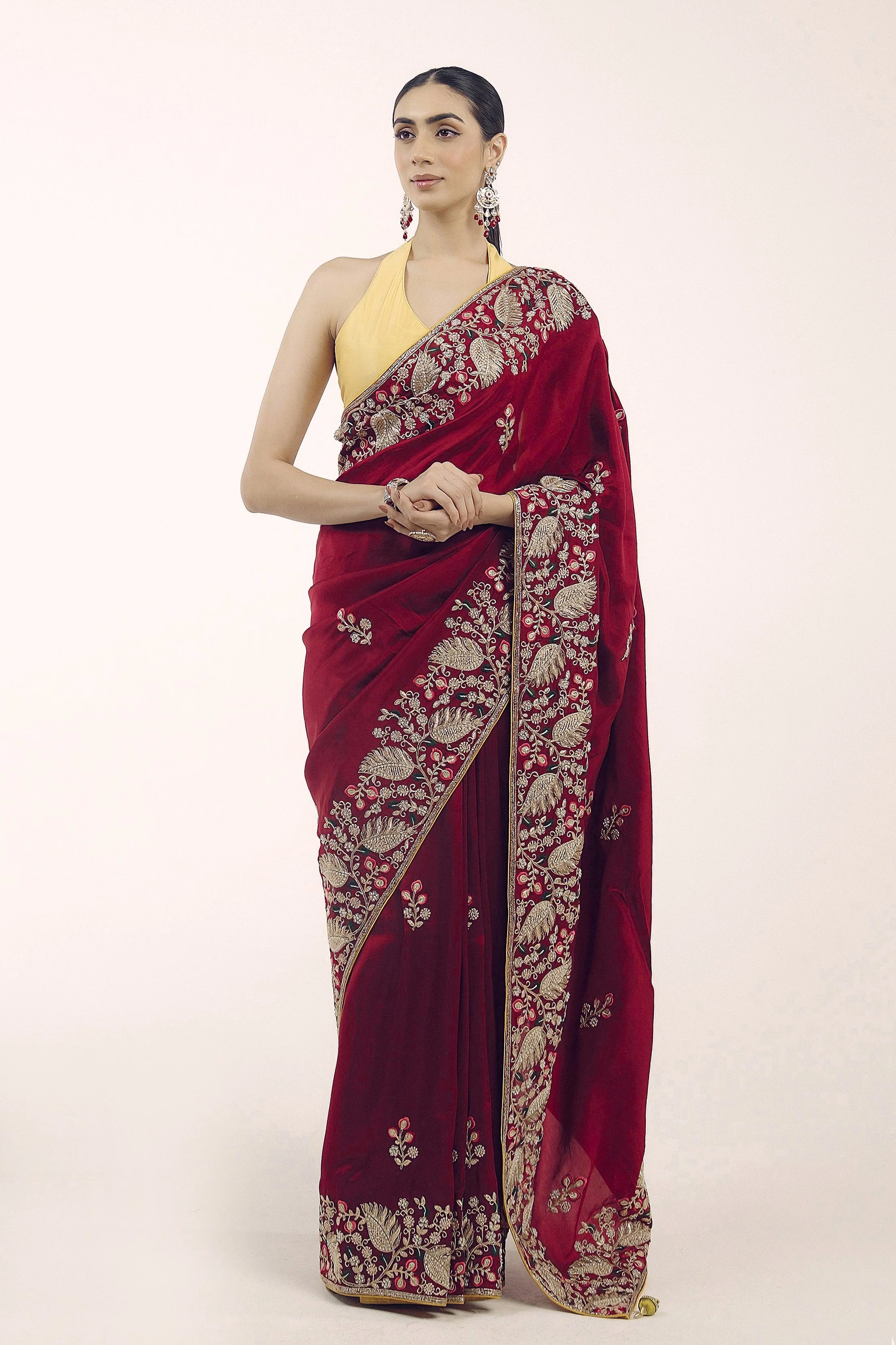 Mystique Maroon Embellished Premium Silk Saree - Image 6