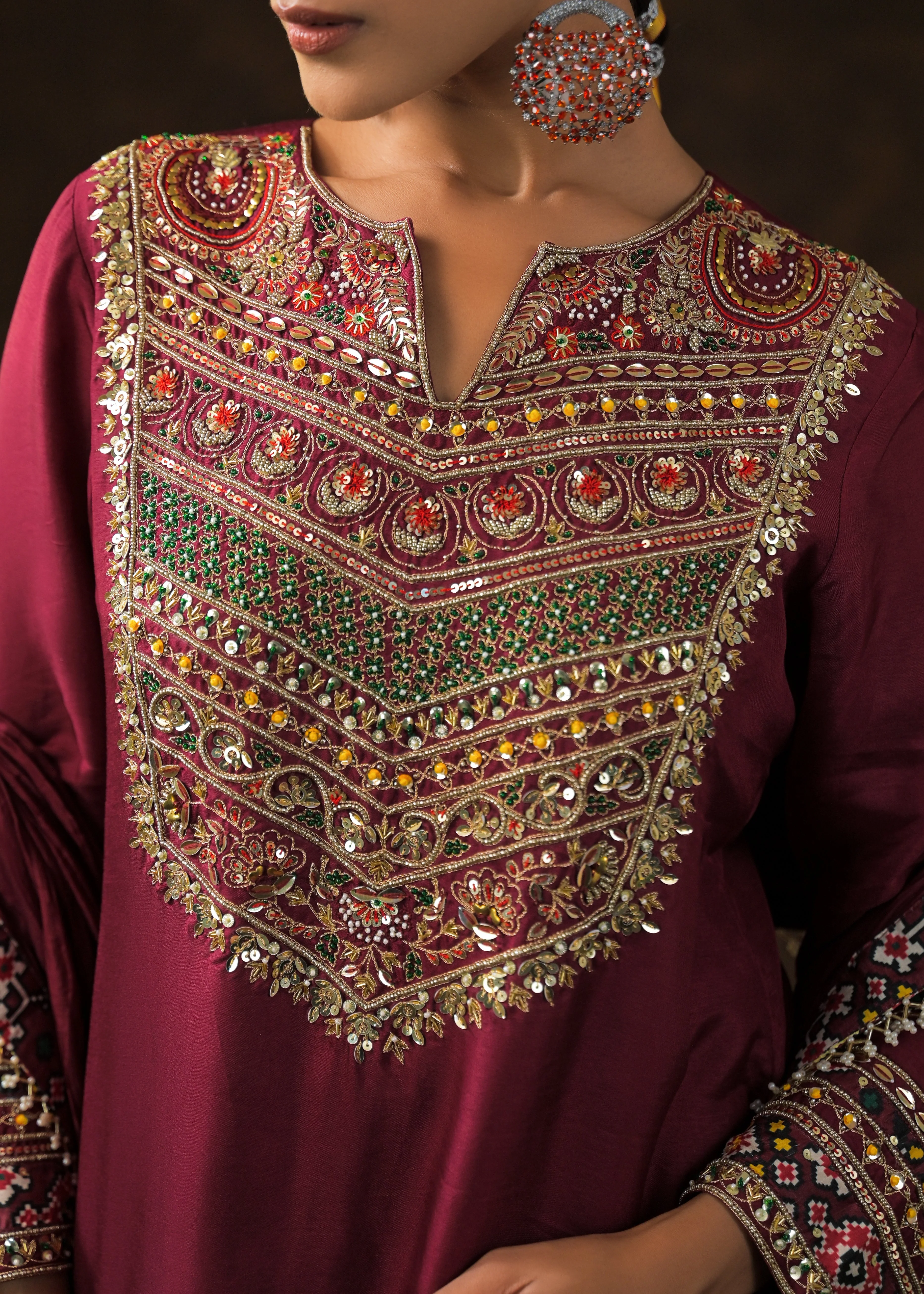 Magestic Maroon Embellished Raw Silk Palazzo Set - Image 2