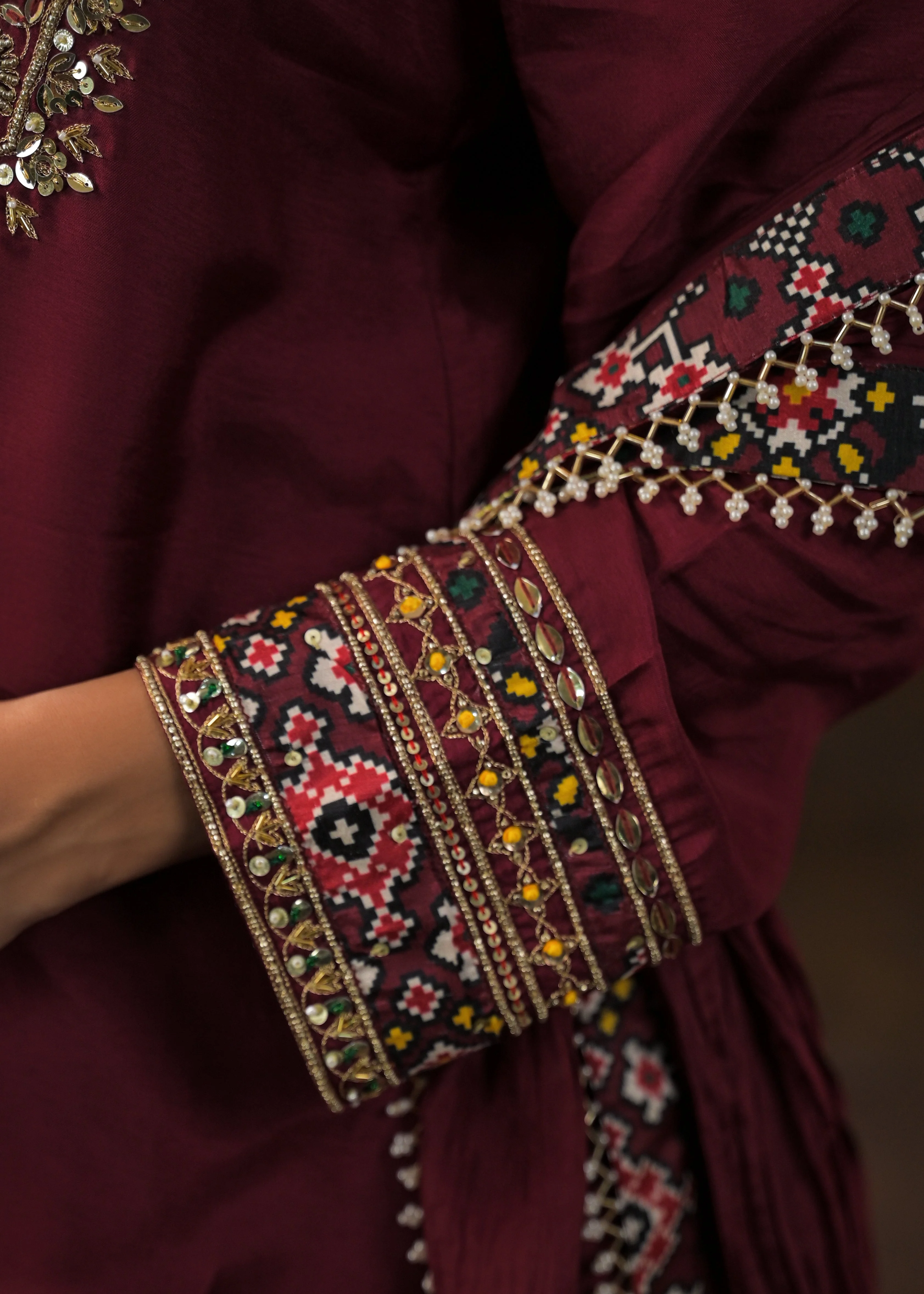 Magestic Maroon Embellished Raw Silk Palazzo Set - Image 3