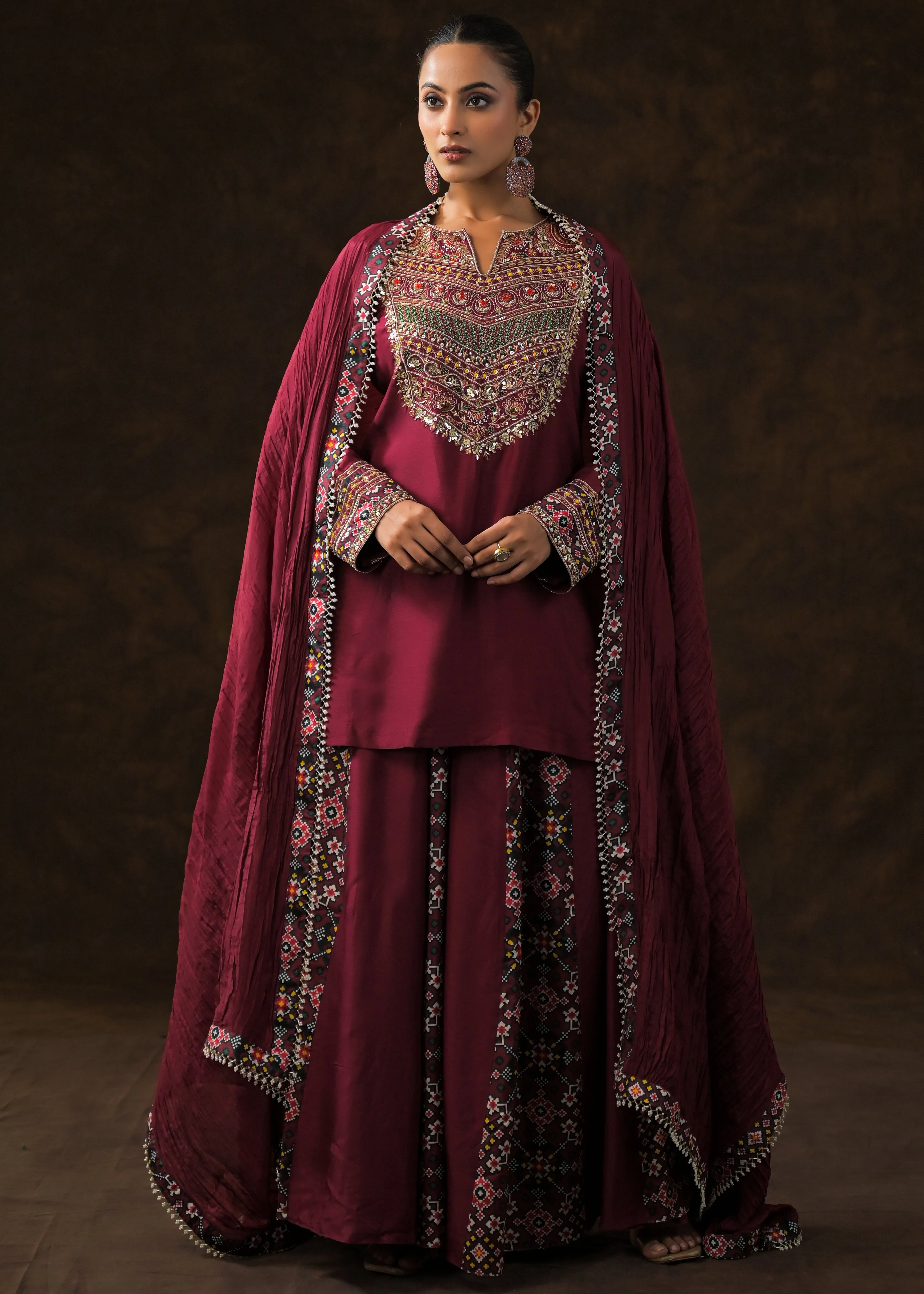 Magestic Maroon Embellished Raw Silk Palazzo Set - Image 6