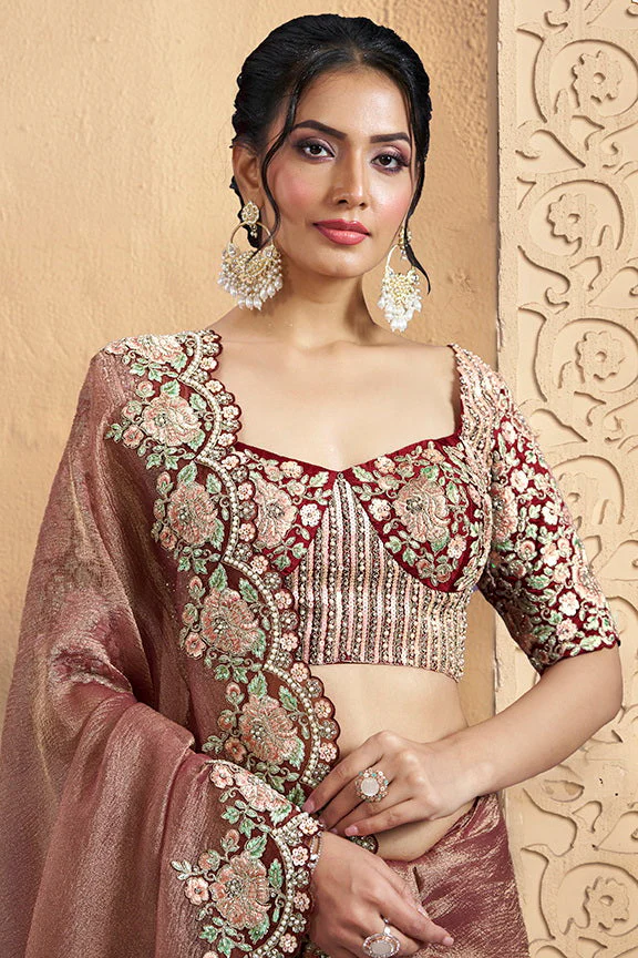 Maroon Embellished Shimmer Crush Silk Saree - Image 3