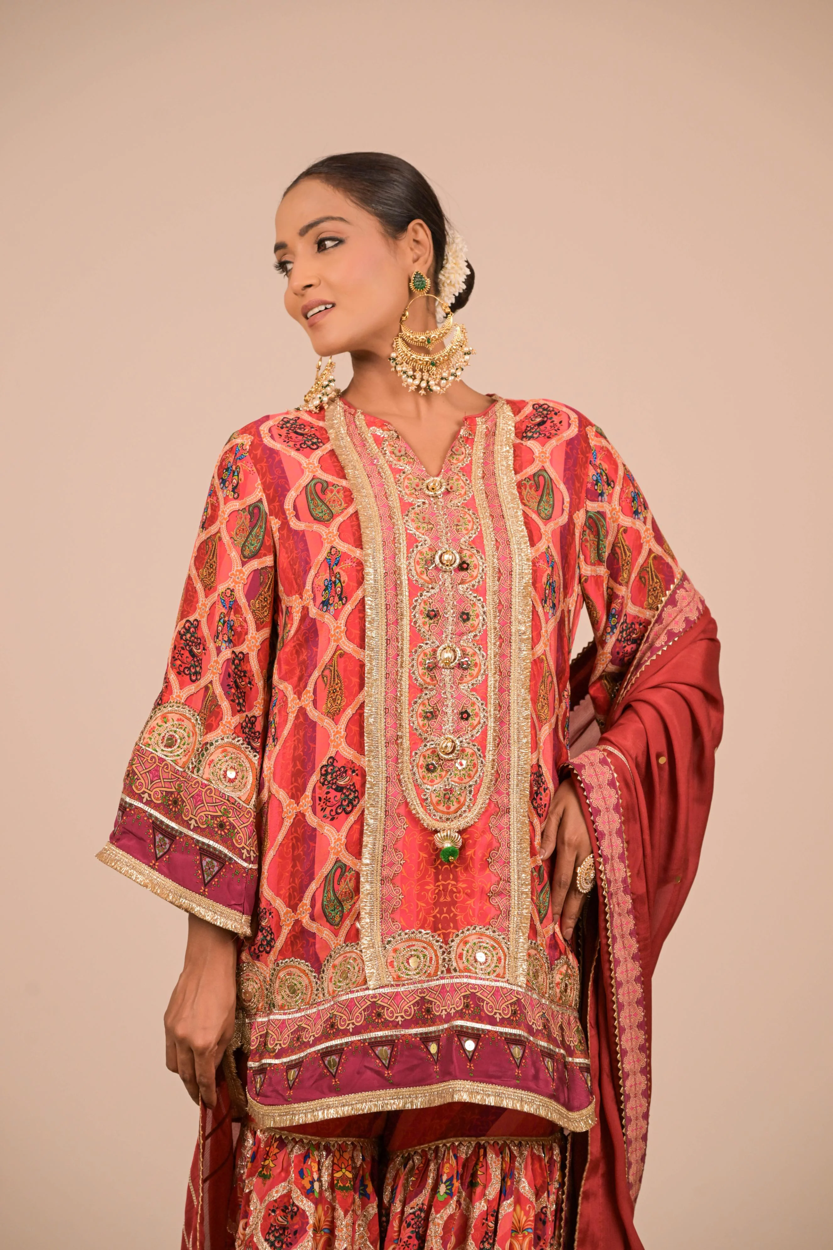 Maroon Multicolour Printed Sharara Set - Image 2