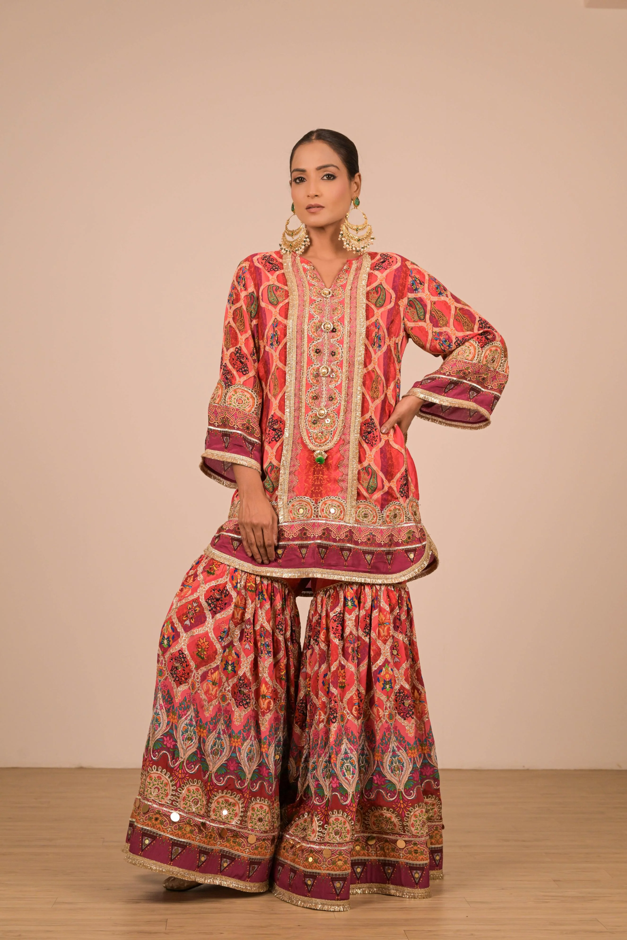Maroon Multicolour Printed Sharara Set - Image 3