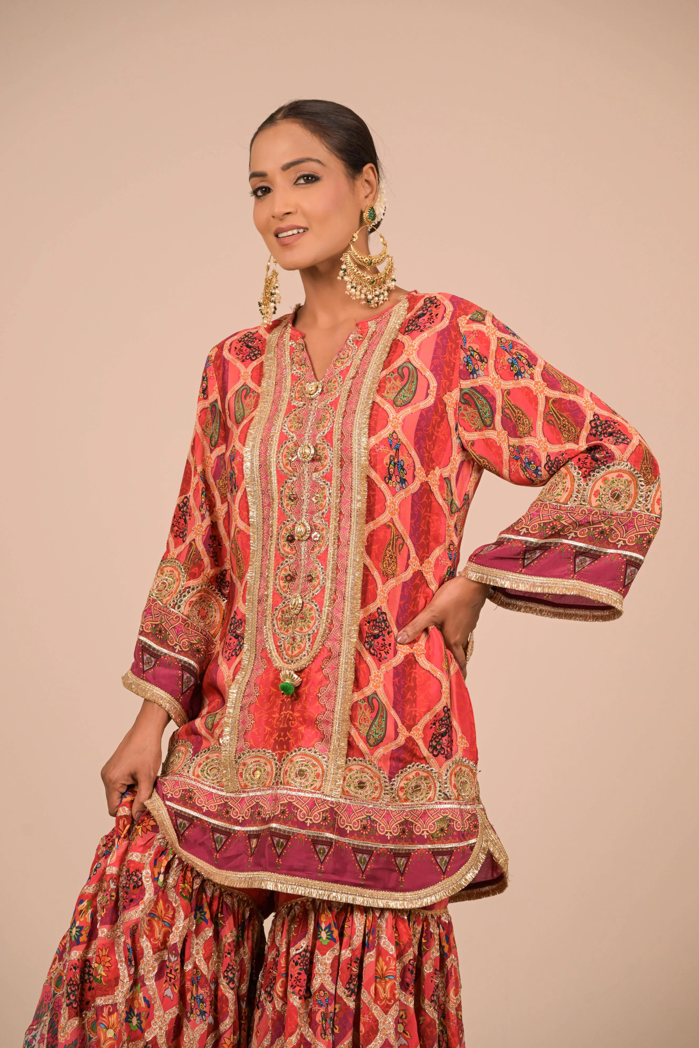 Maroon Multicolour Printed Sharara Set - Image 4