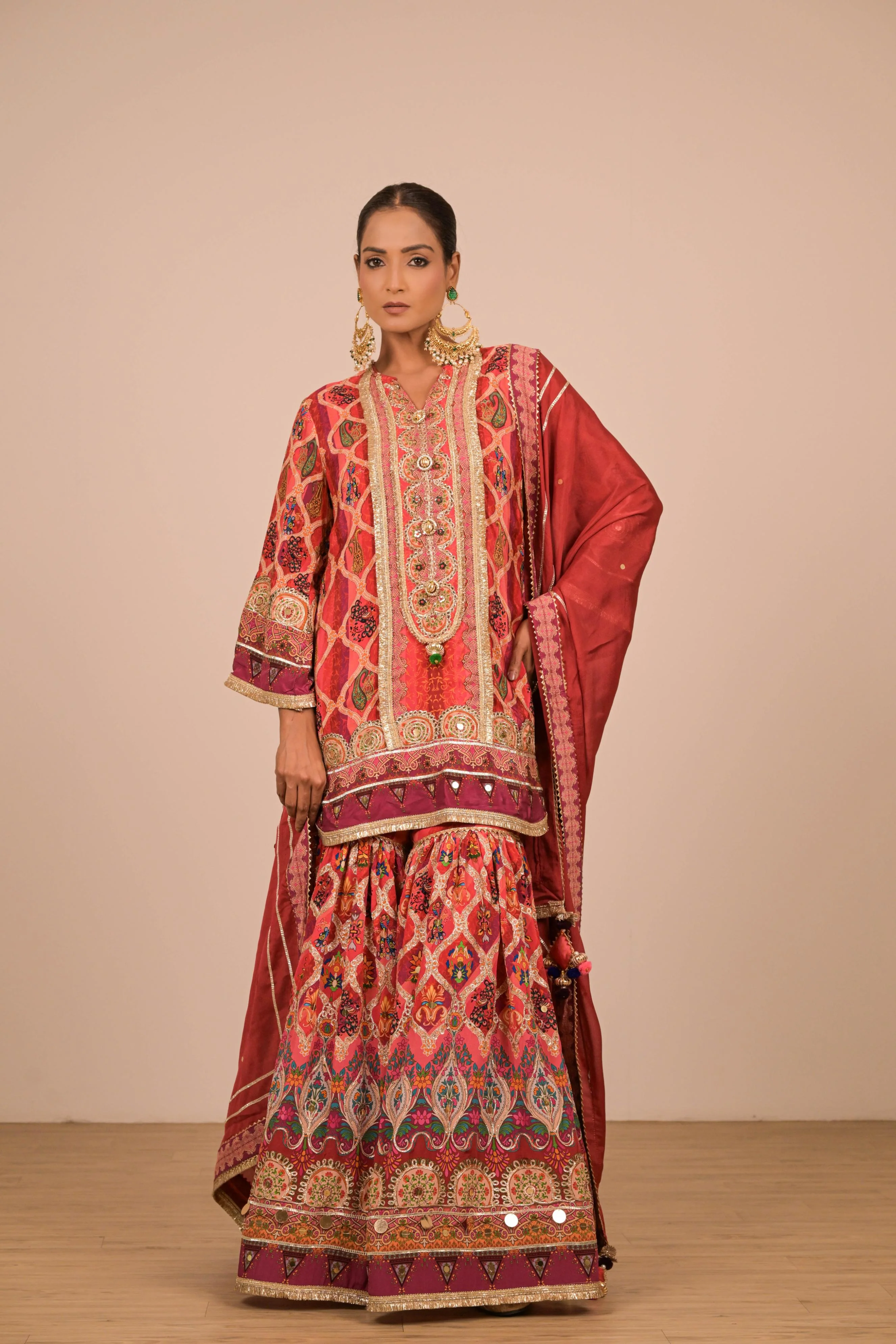 Maroon Multicolour Printed Sharara Set - Image 5