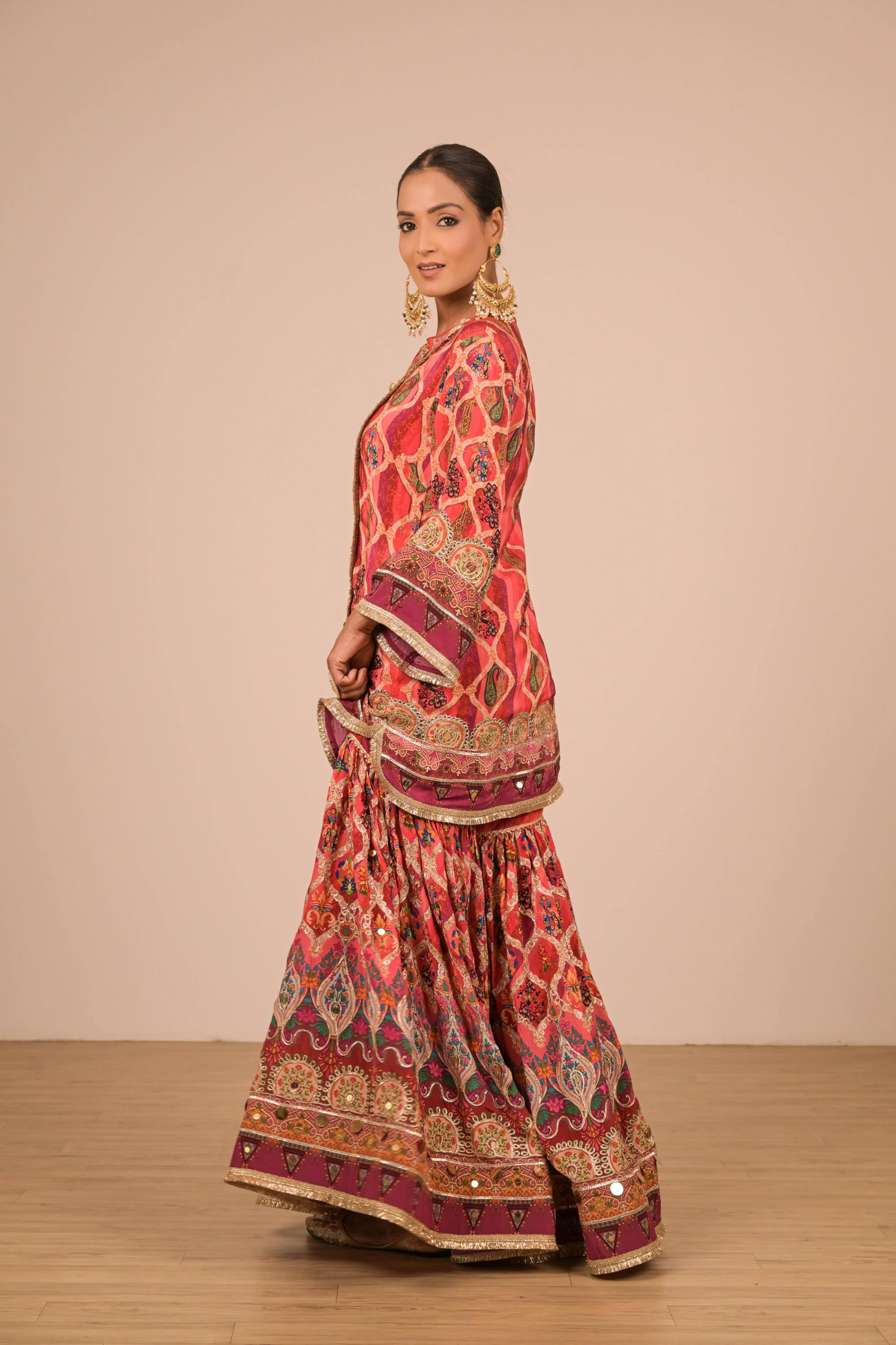Maroon Multicolour Printed Sharara Set - Image 6