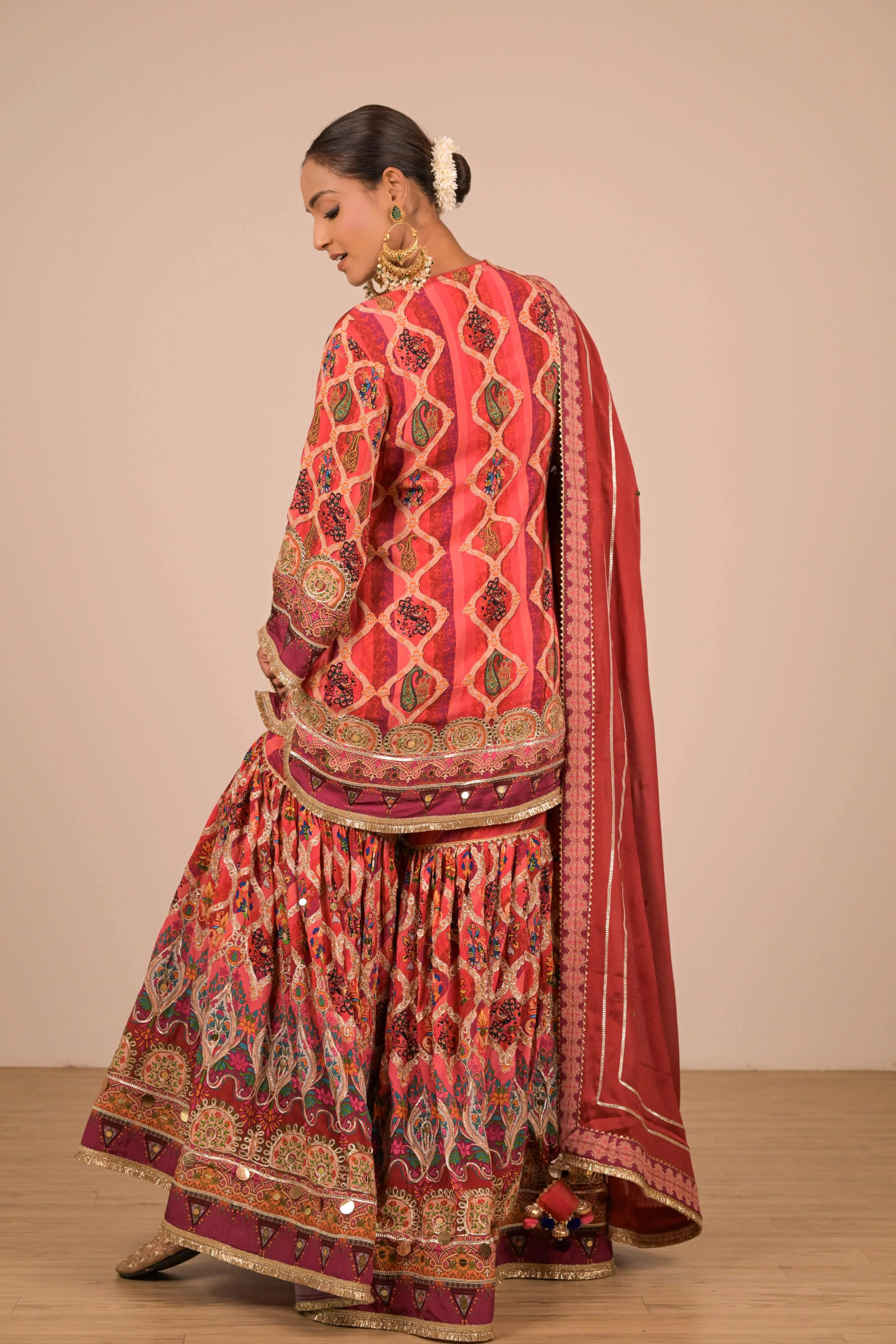 Maroon Multicolour Printed Sharara Set - Image 7