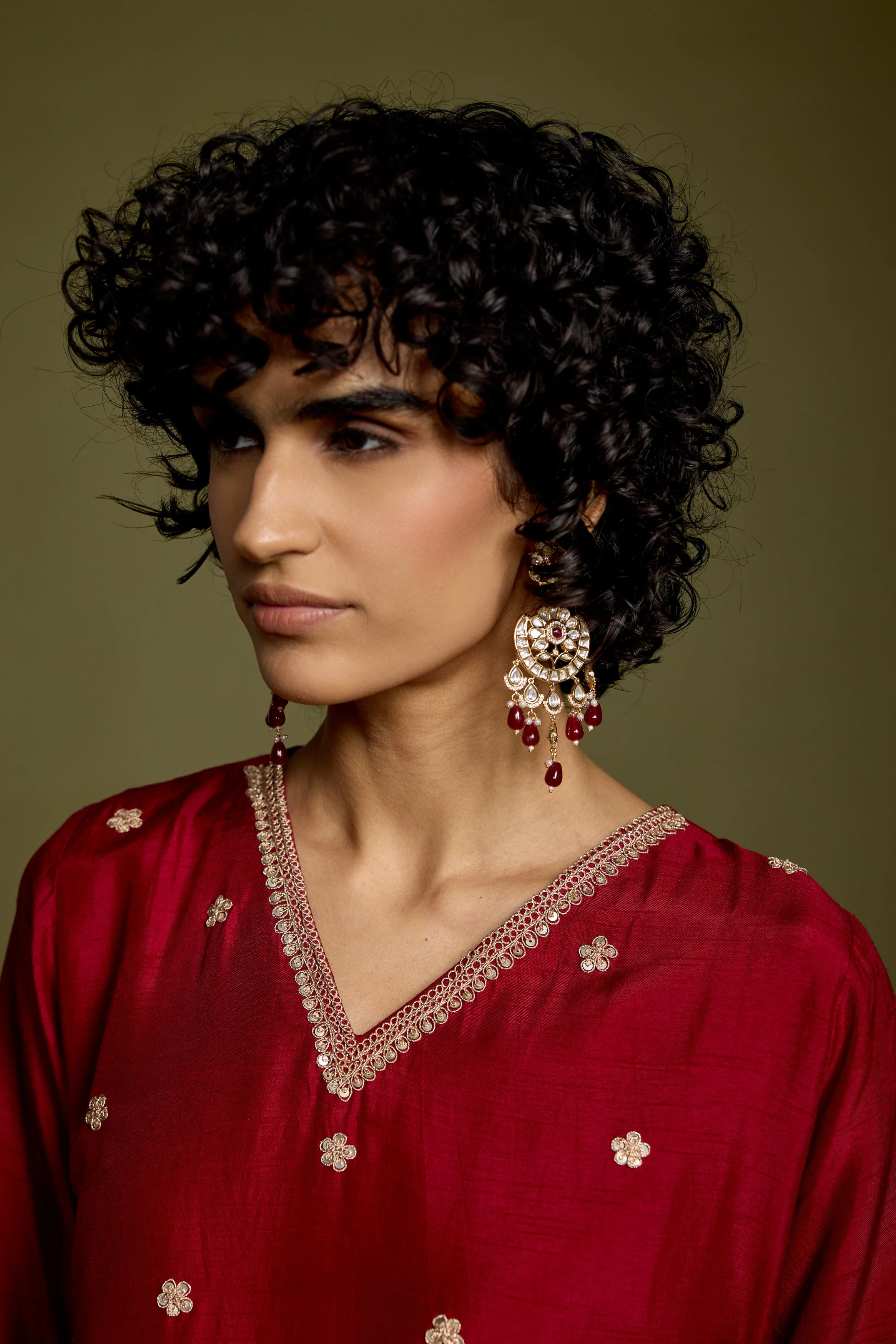 Maroon Red Embellished Georgette Silk Skirt Set - Image 2
