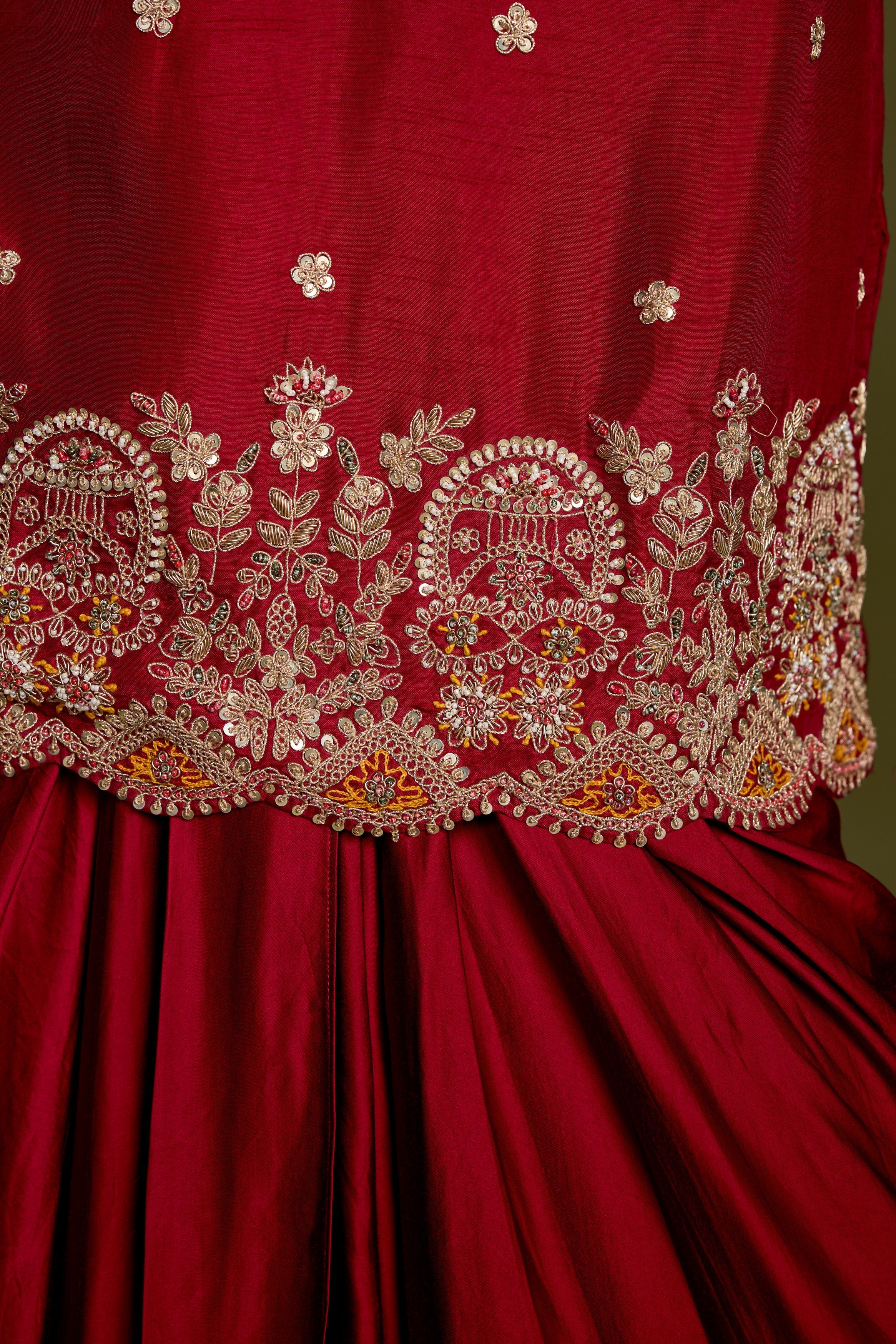 Maroon Red Embellished Georgette Silk Skirt Set - Image 3